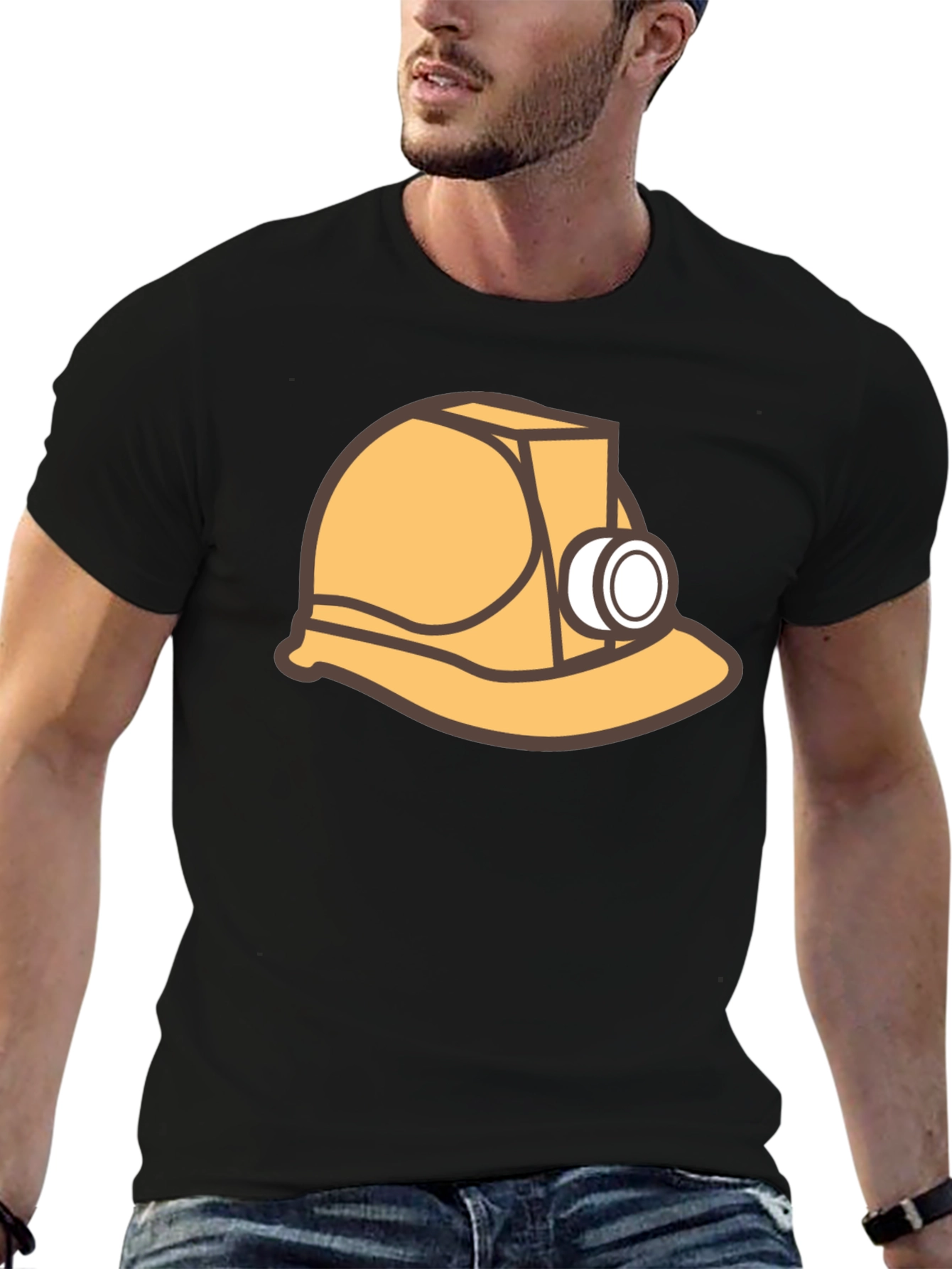 Miner Hard Hat Graphic Tee - Black Cotton T-Shirt