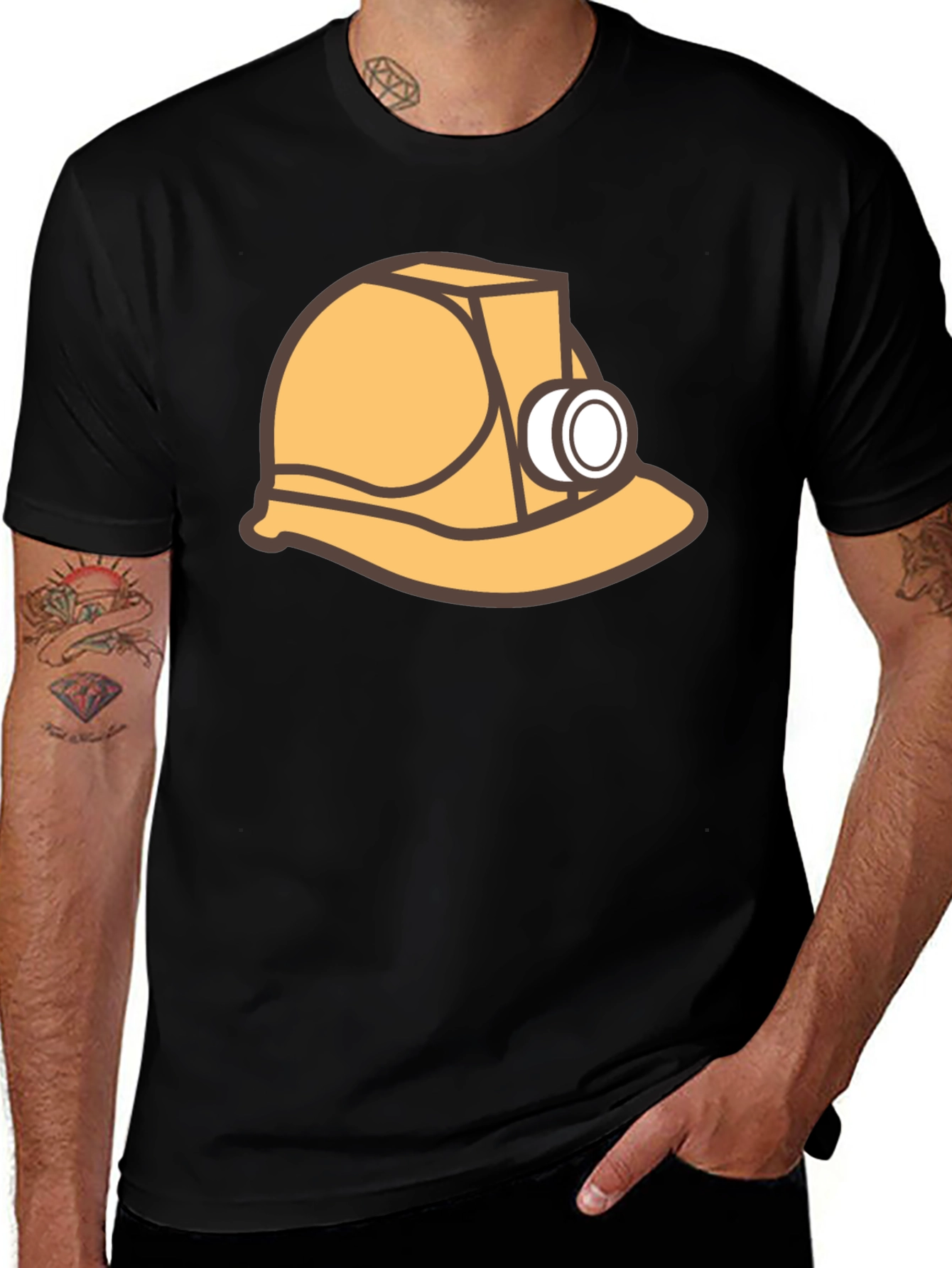 Miner Hard Hat Graphic Tee - Black Cotton T-Shirt