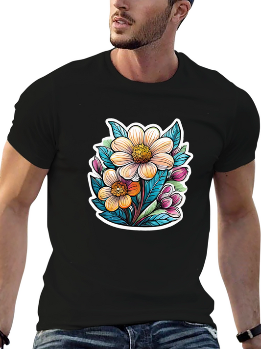 Floral Graphic Tee - Trendy Black T-Shirt