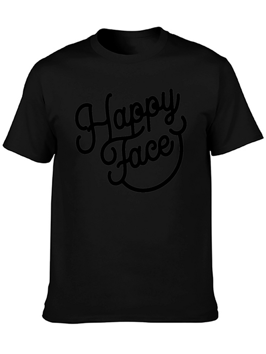 Happy Face Black Graphic Tee - Soft Cotton Casual Shirt