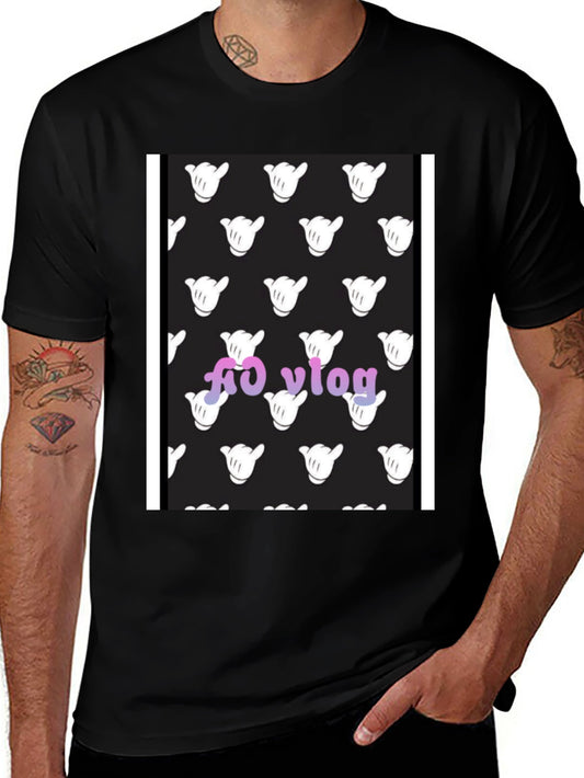 Black T-Shirt with Hang Loose Hand Pattern