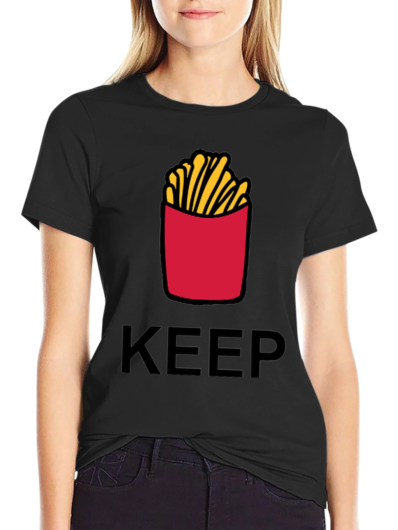 Keep Calm & Eat Fries Black T-Shirt