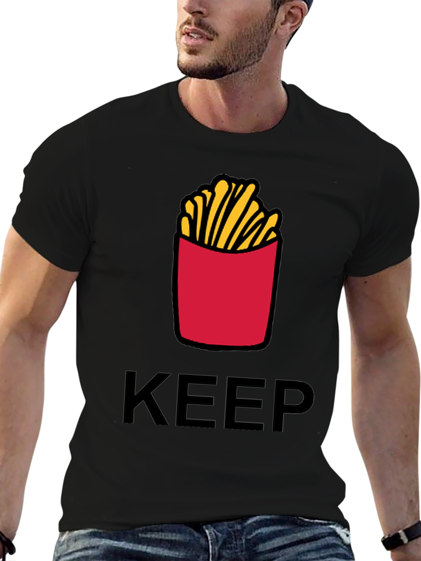 Keep Calm & Eat Fries Black T-Shirt