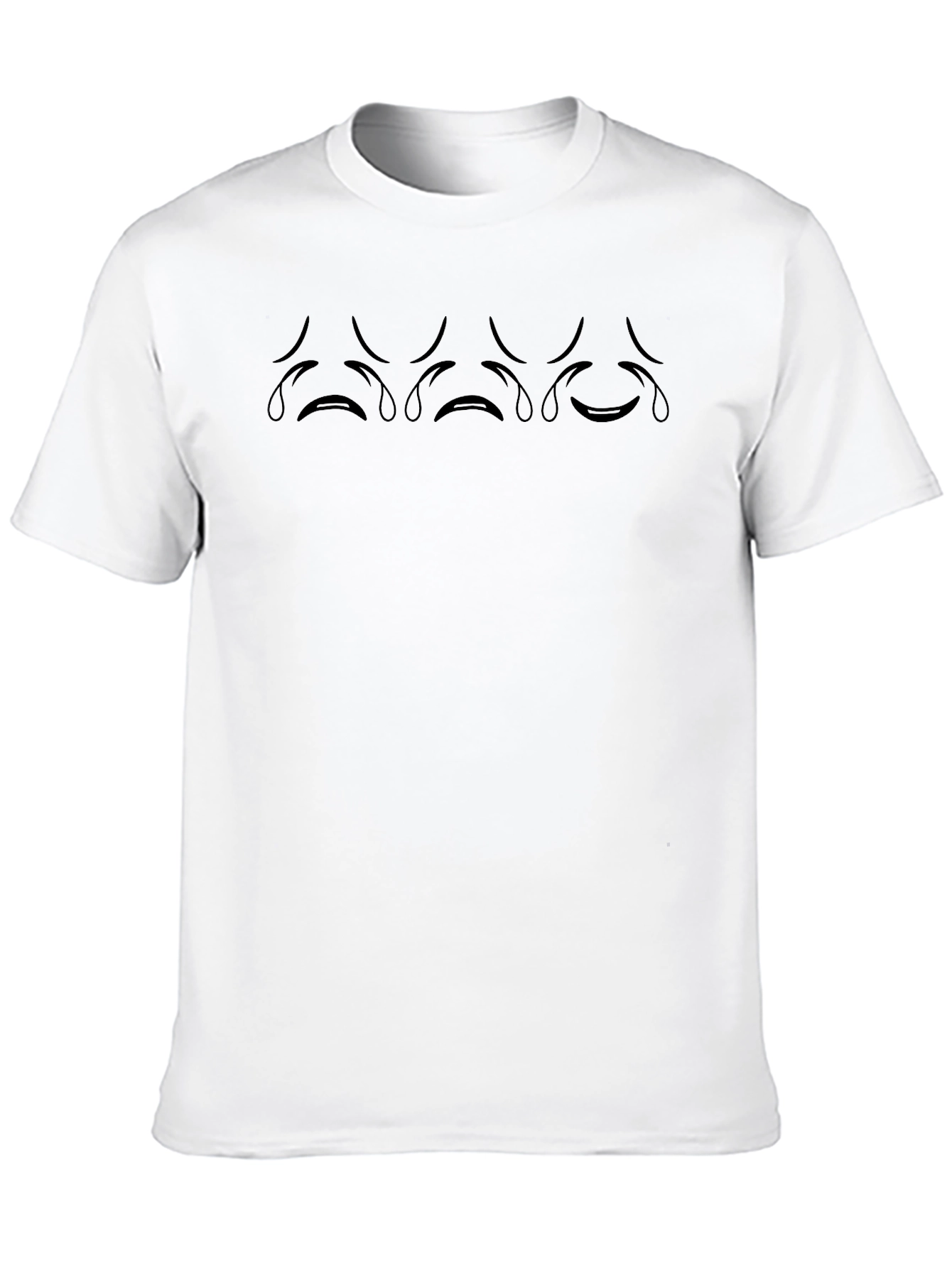 Mens Black T-Shirt with Sad & Happy Faces Print