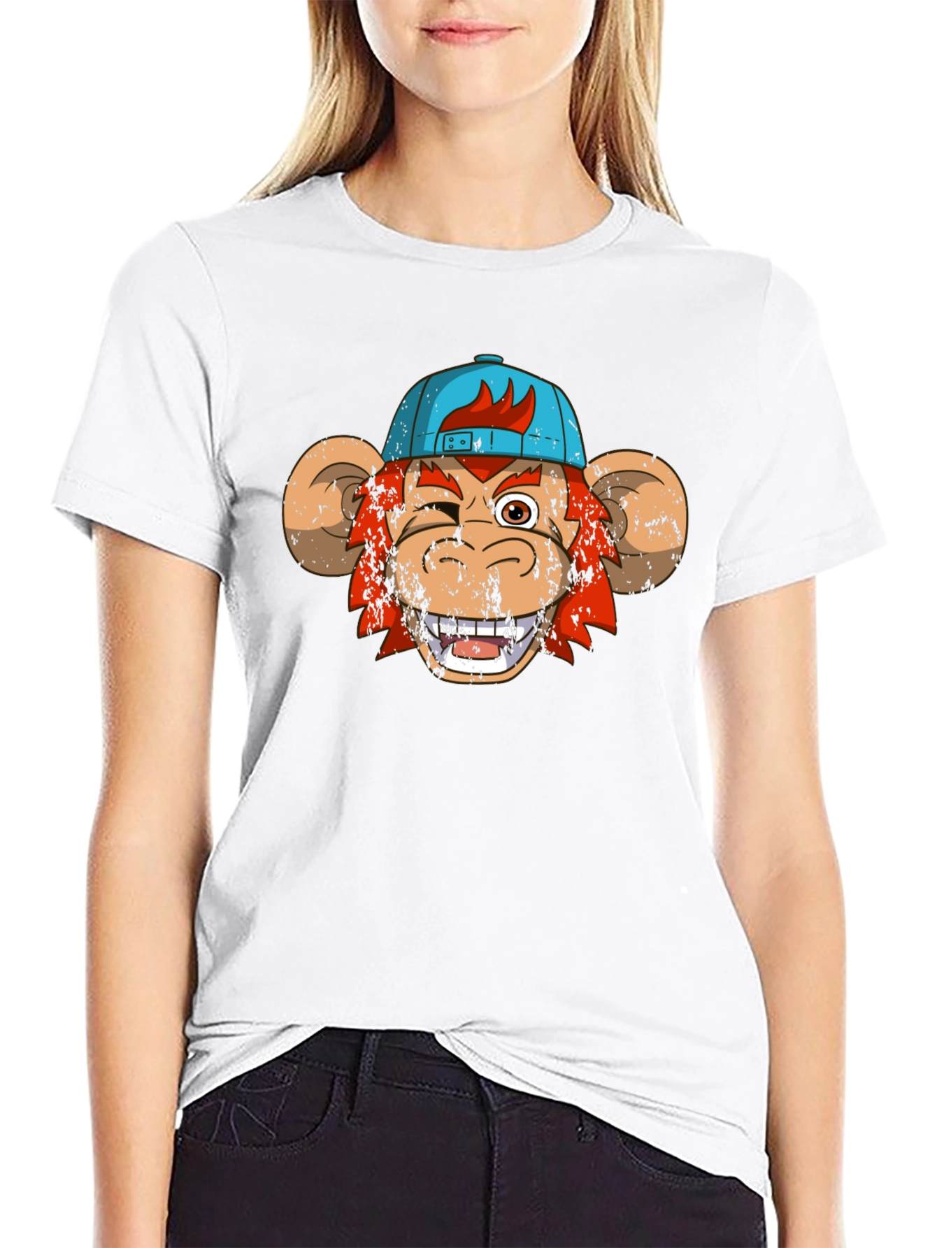 Winking Monkey Graphic Tee - Black Cotton Crew Neck
