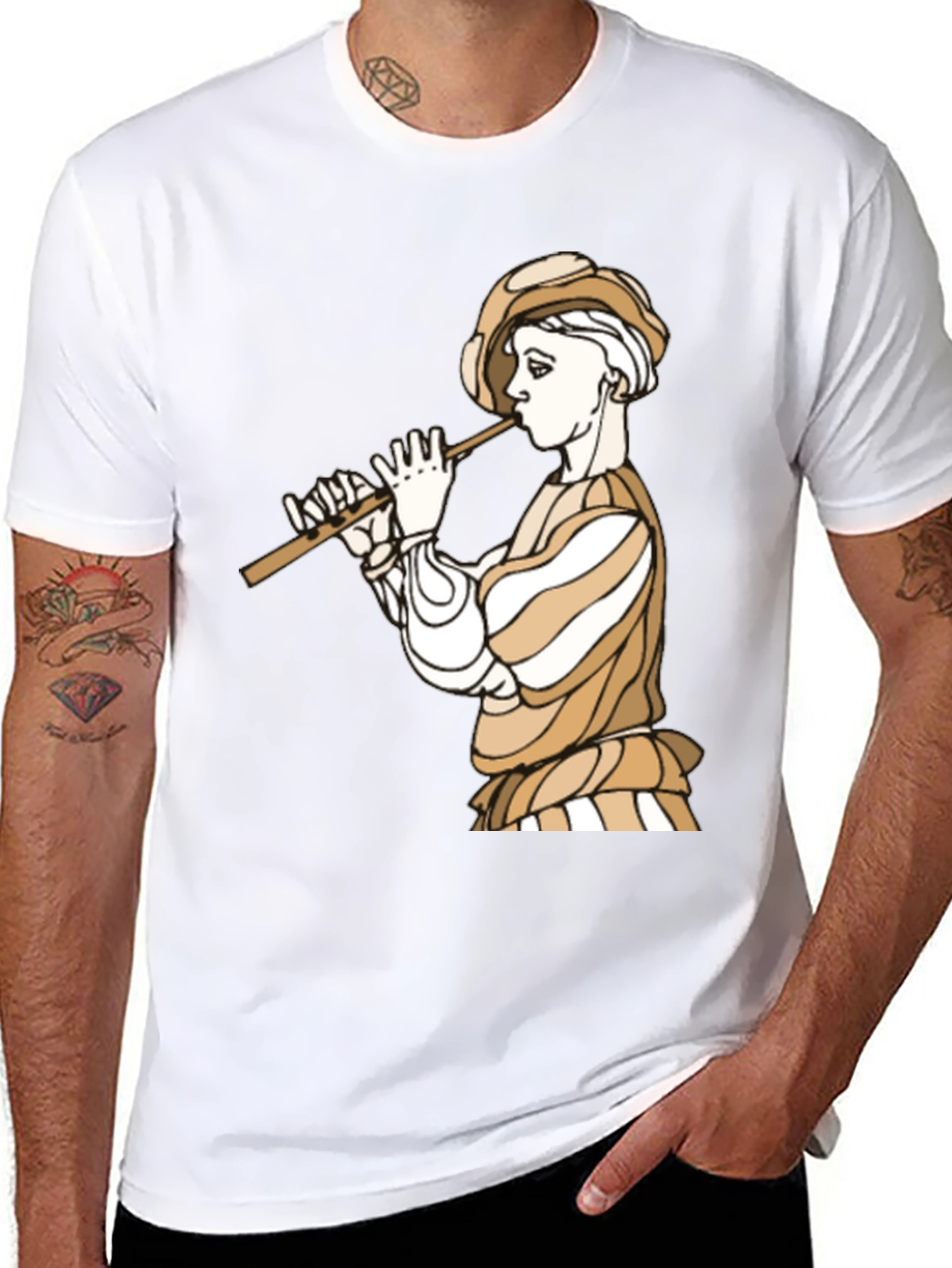 Renaissance Flute Player Graphic T-Shirt