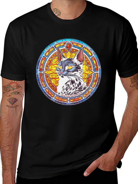 Stained Glass Cat Graphic Tee - Black