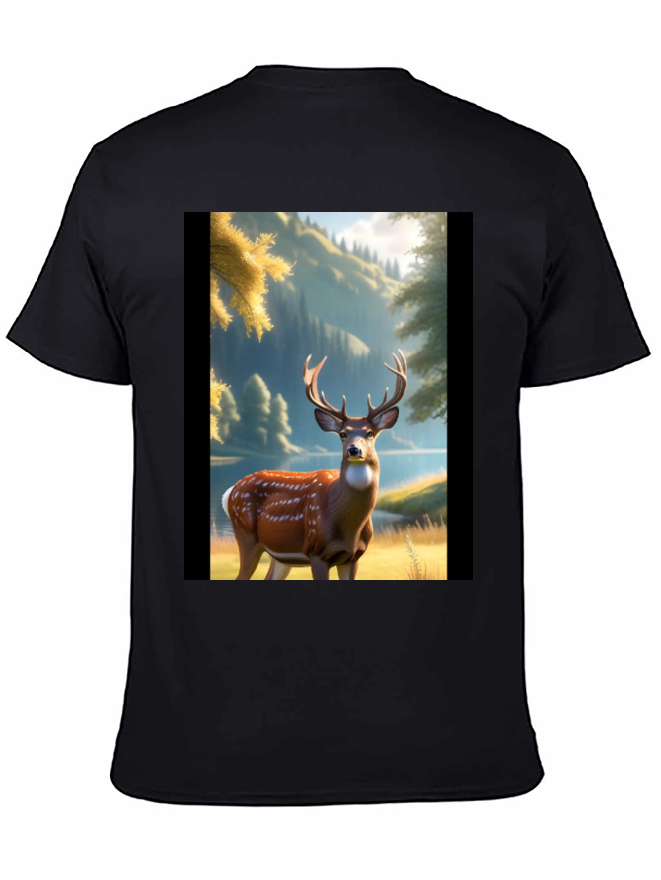 Deer Graphic Print Black T-Shirt