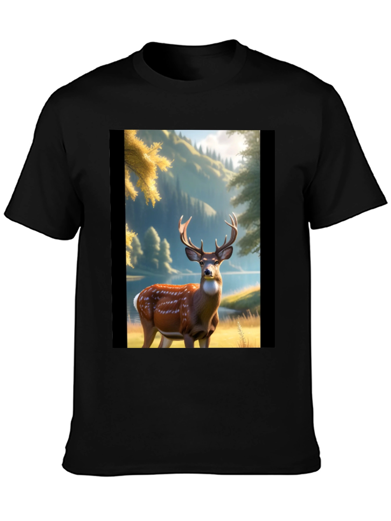 Deer Graphic Print Black T-Shirt