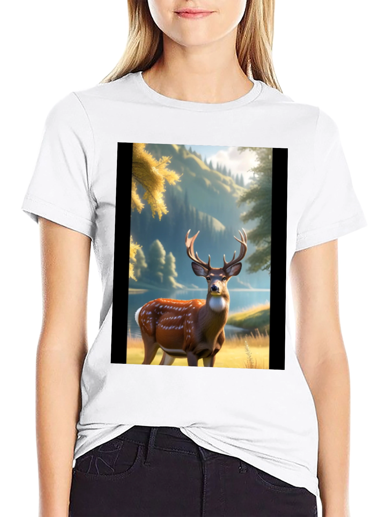 Deer Graphic Print Black T-Shirt