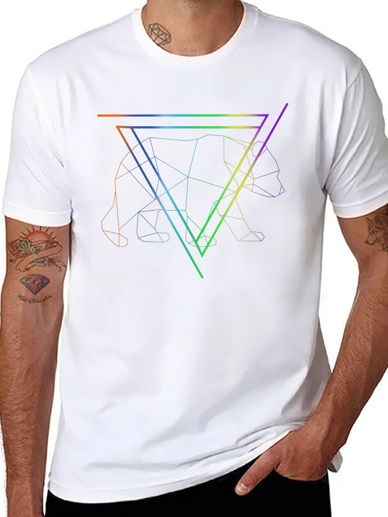 Geometric Bear Graphic Tee - Stylish Black Shirt
