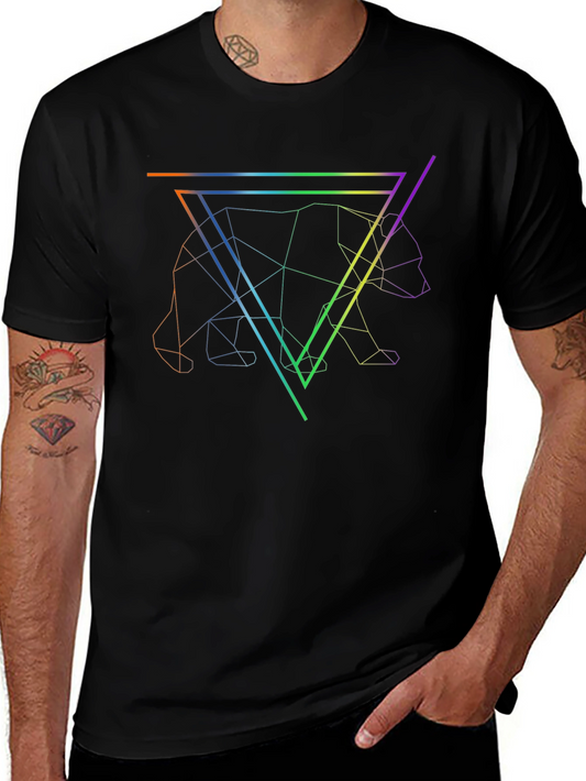 Geometric Bear Graphic Tee - Stylish Black Shirt