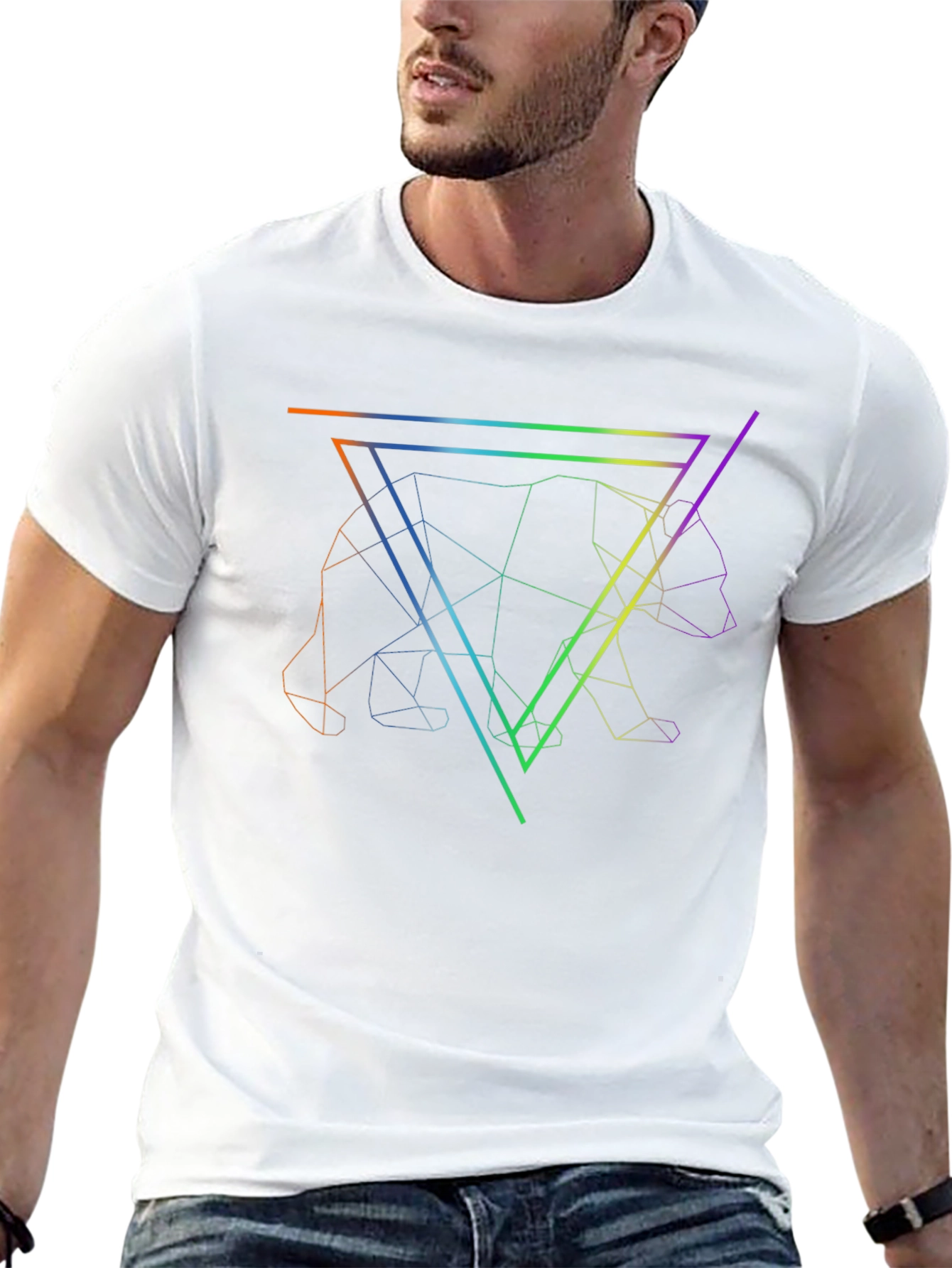Geometric Bear Graphic Tee - Stylish Black Shirt
