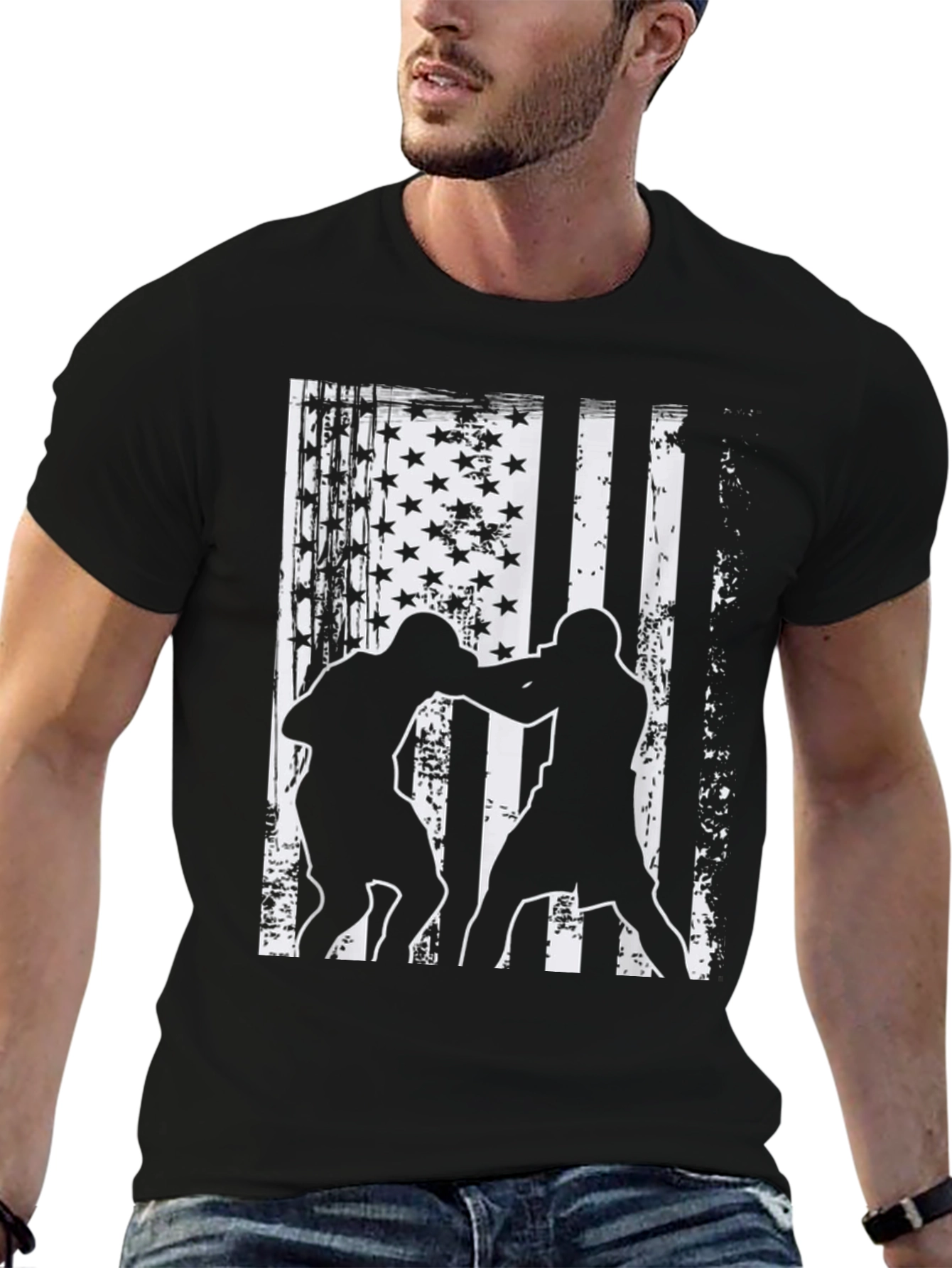 Patriotic MMA Fighter Graphic Tee - Black