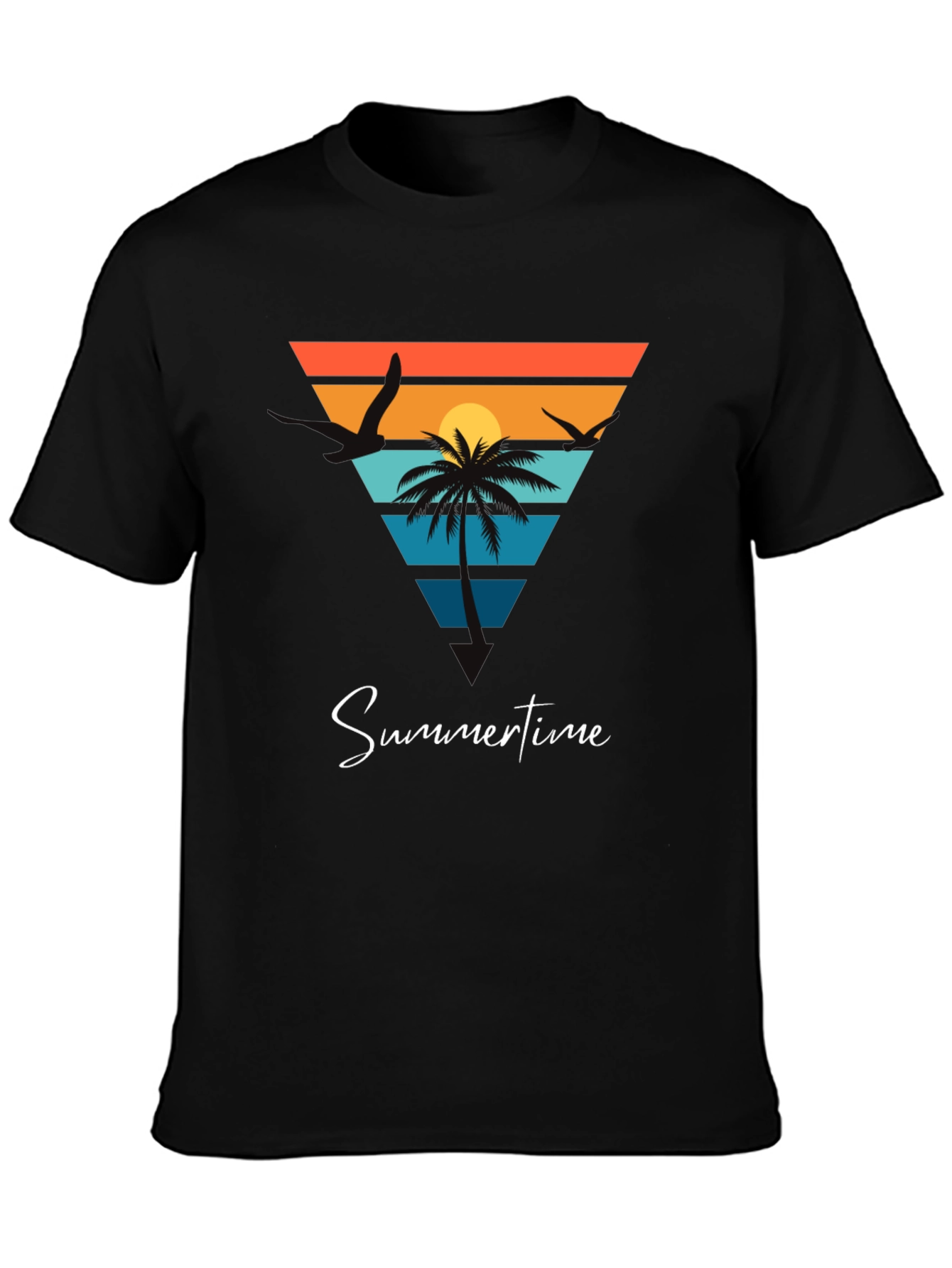 Summertime Beach Scene Graphic Tee - Black