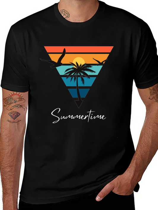 Summertime Beach Scene Graphic Tee - Black