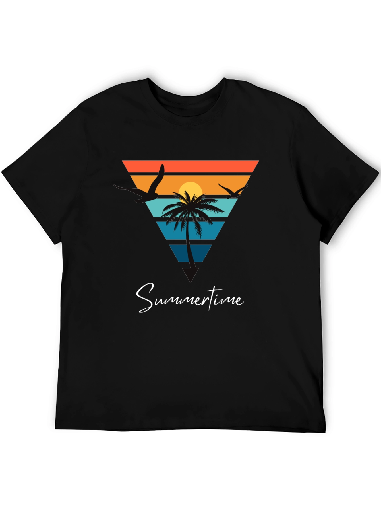Summertime Beach Scene Graphic Tee - Black
