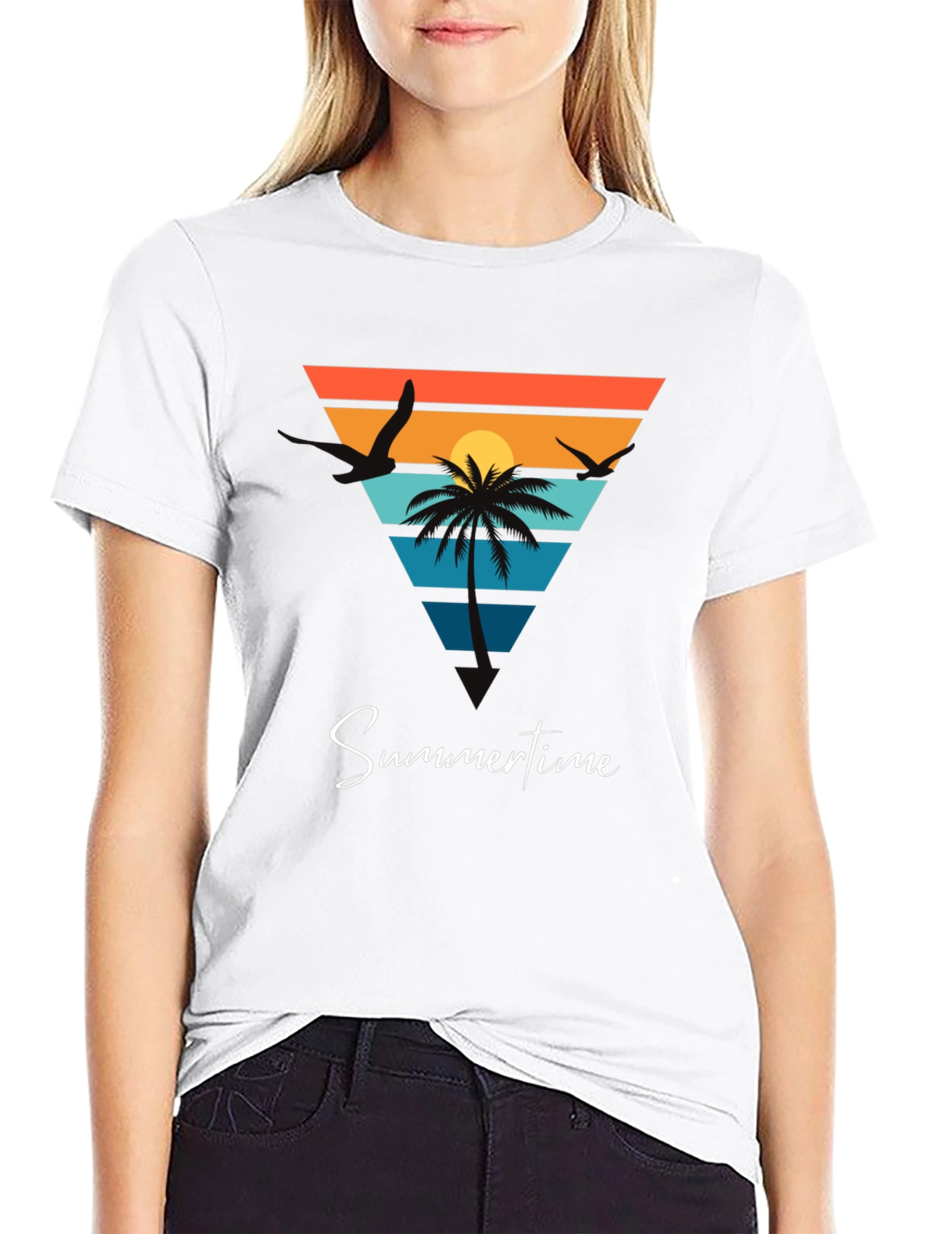 Summertime Beach Scene Graphic Tee - Black