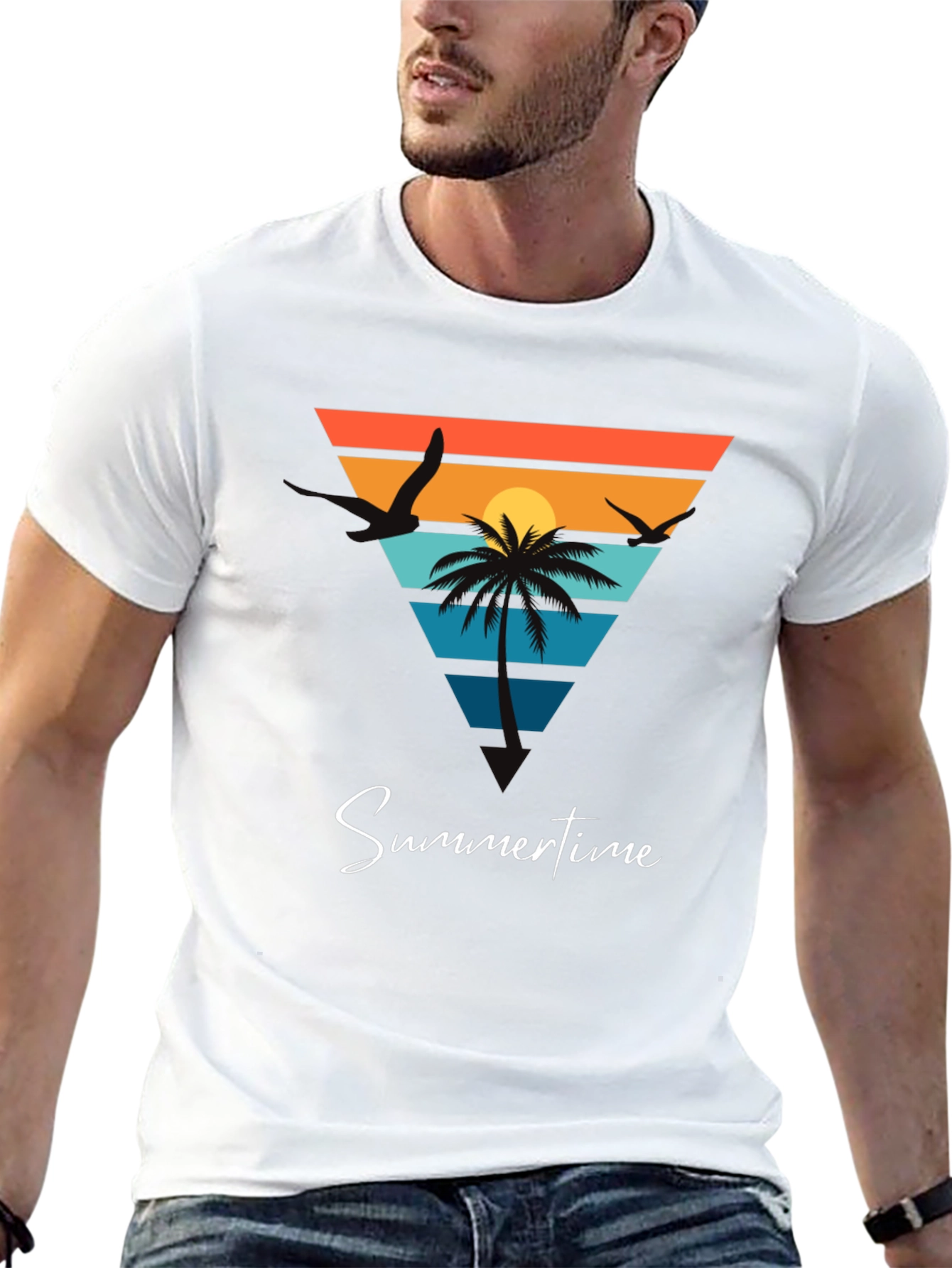 Summertime Beach Scene Graphic Tee - Black
