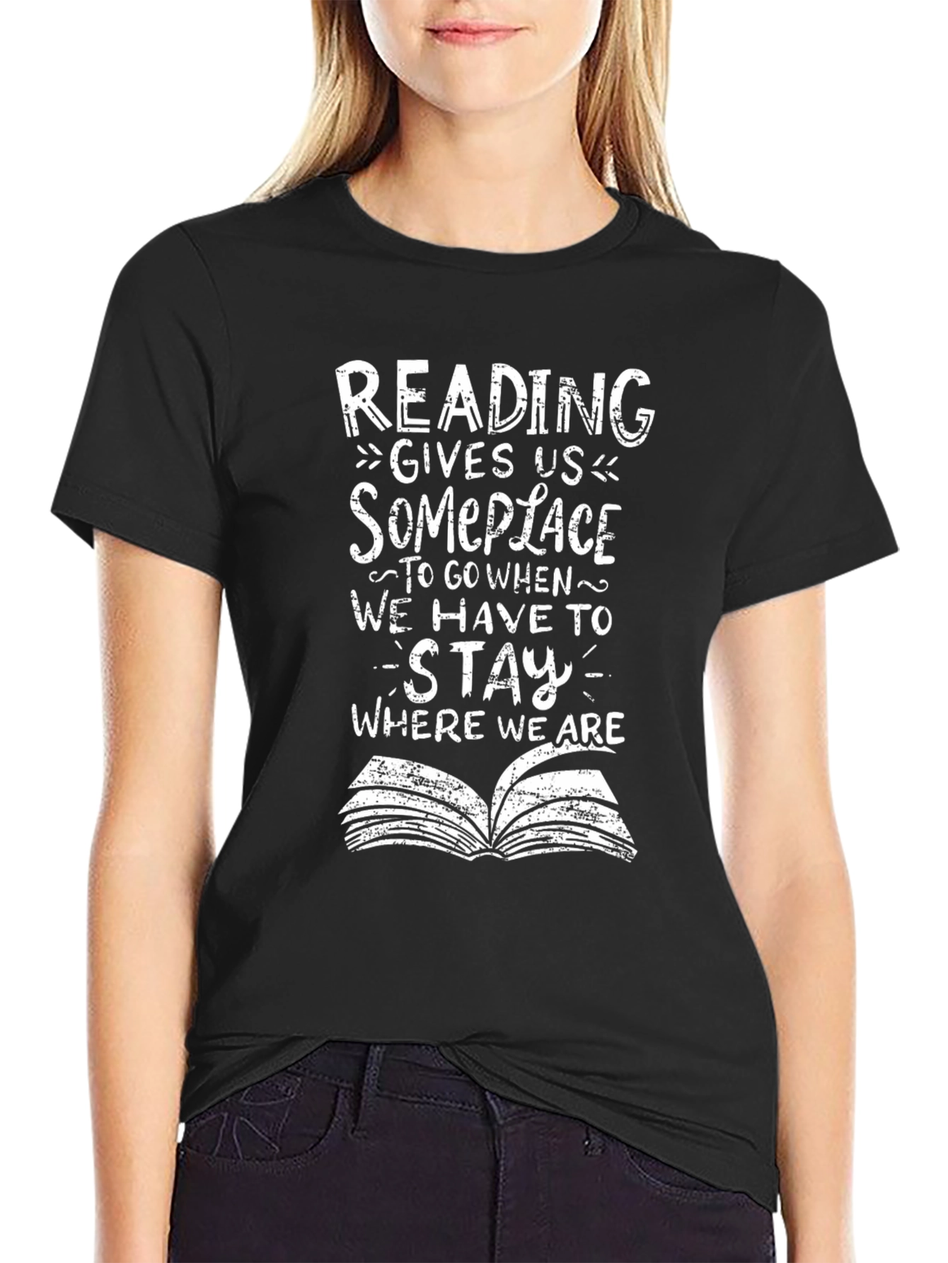 Reading Gives Us Someplace Black T-Shirt