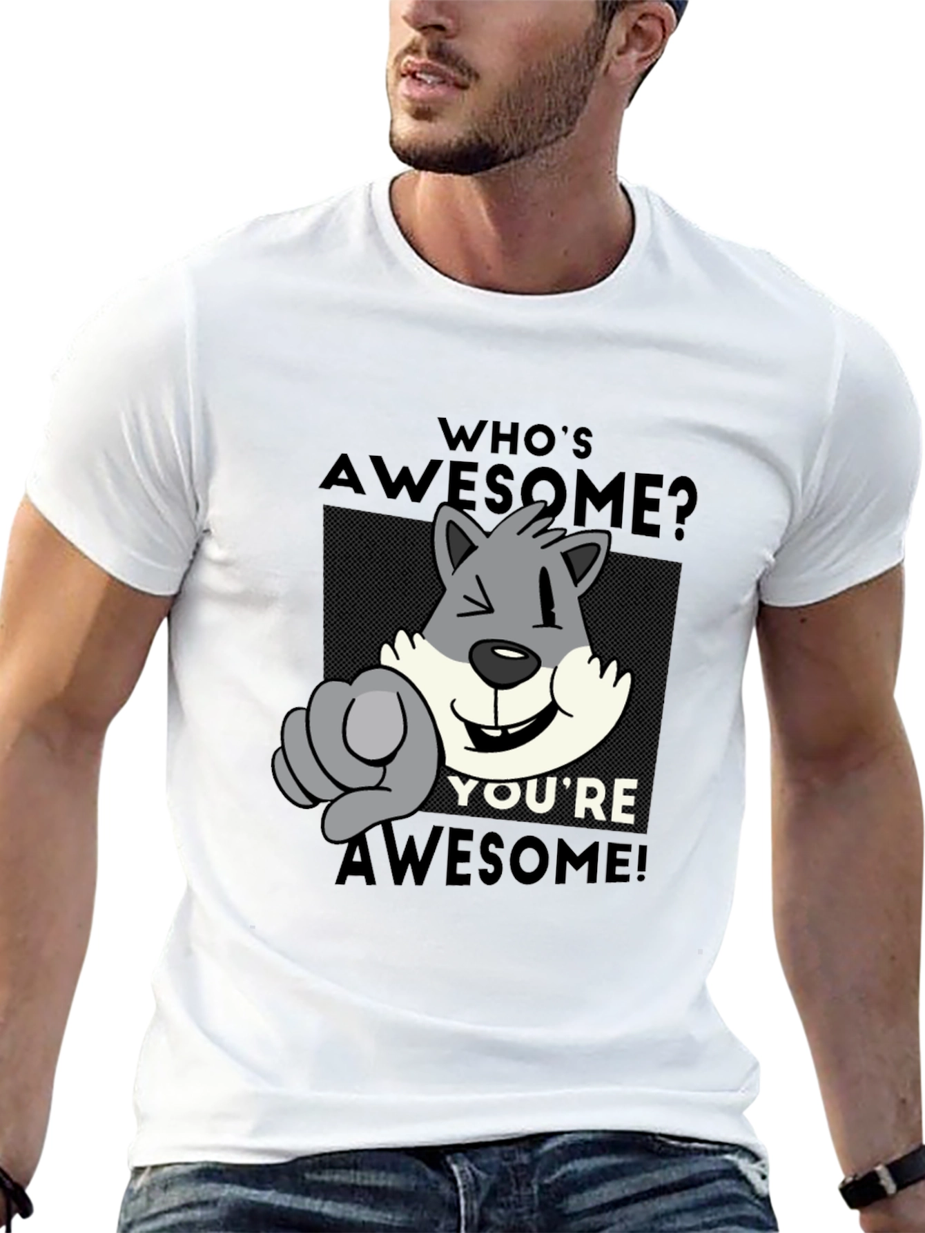 Whos Awesome? Graphic Print Crew Neck T-Shirt