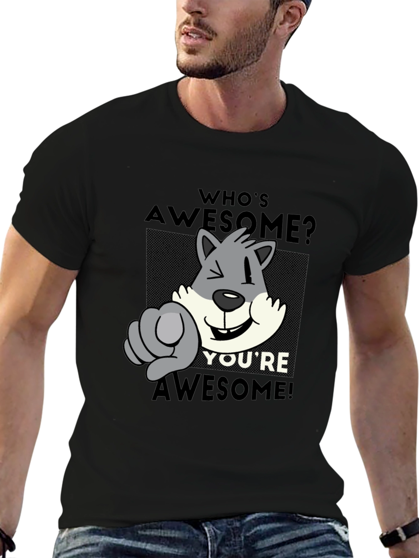 Whos Awesome? Graphic Print Crew Neck T-Shirt
