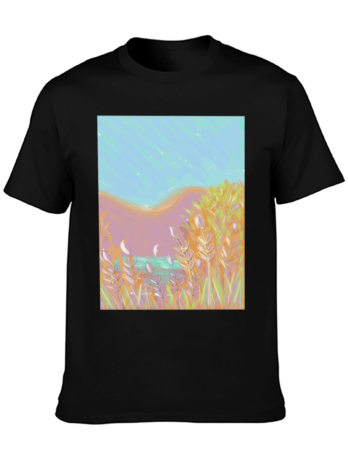 Nature Art Tee: Coastal Grass & Sky Design