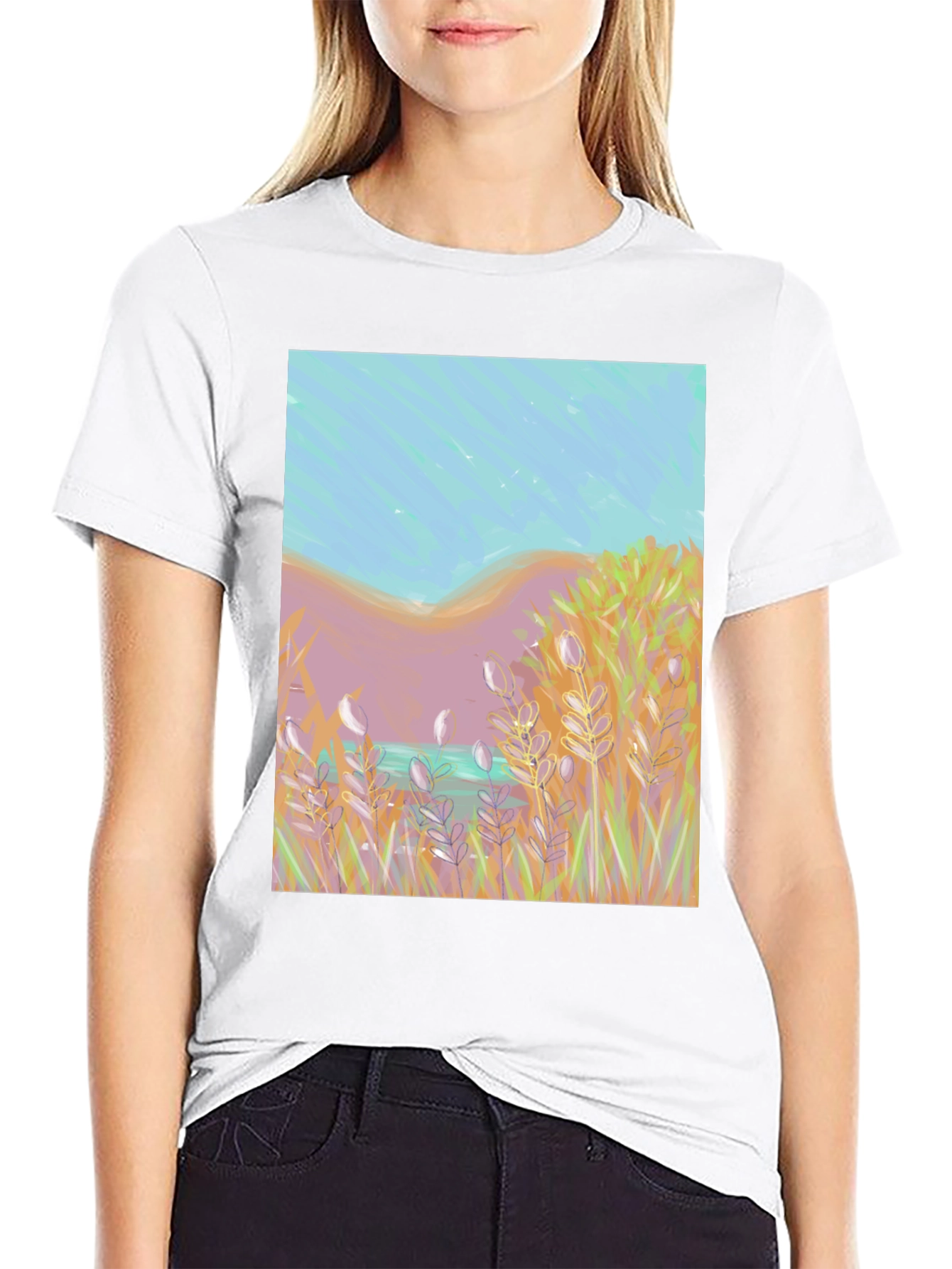 Nature Art Tee: Coastal Grass & Sky Design