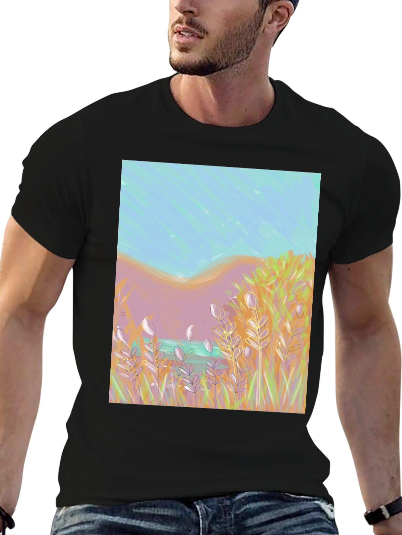Nature Art Tee: Coastal Grass & Sky Design