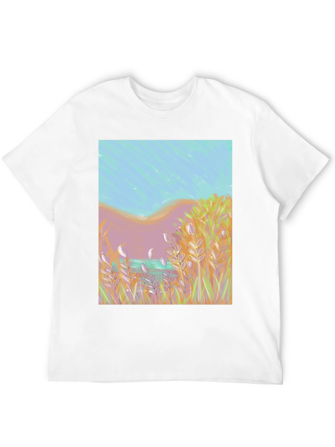Nature Art Tee: Coastal Grass & Sky Design