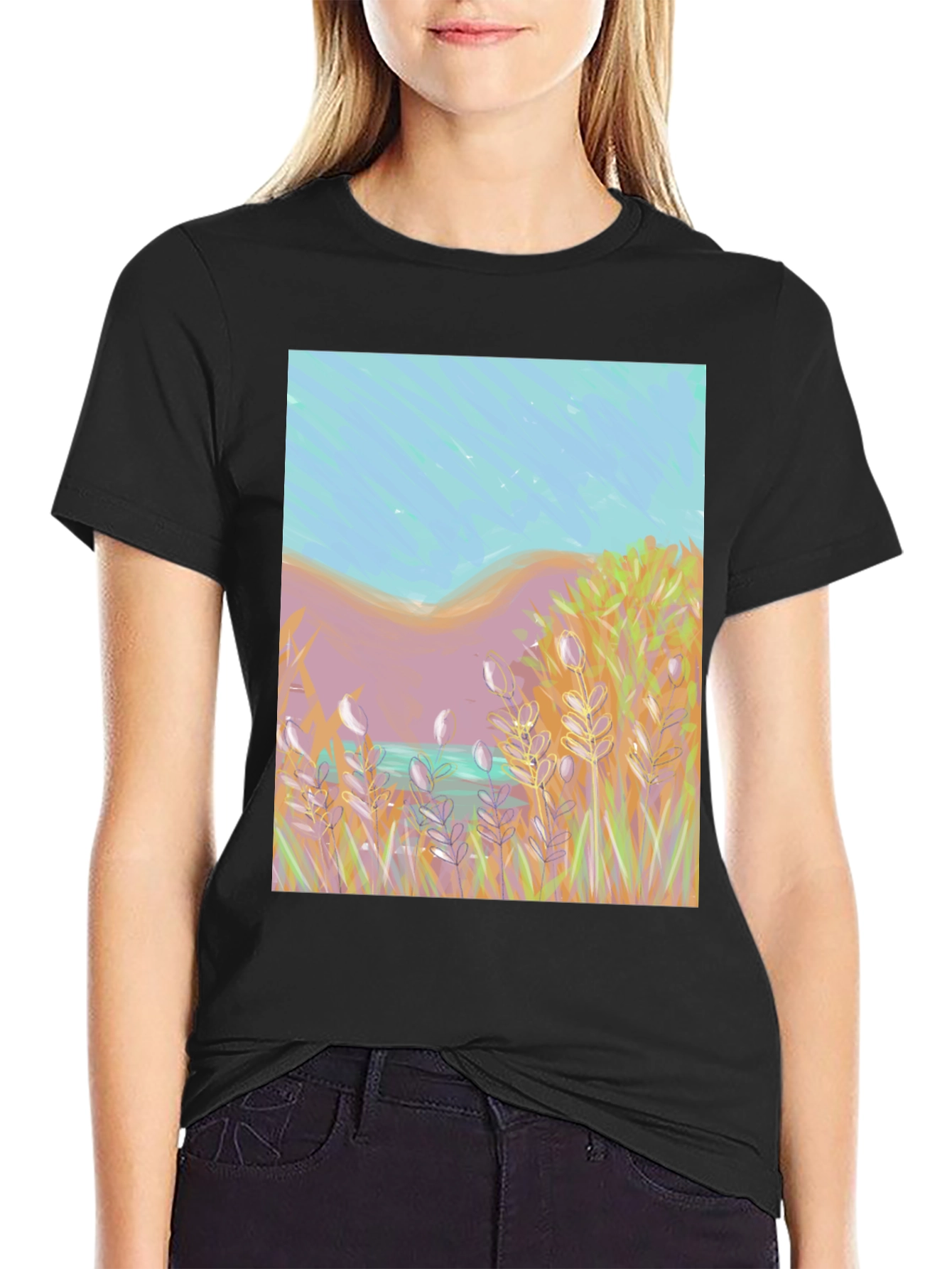 Nature Art Tee: Coastal Grass & Sky Design