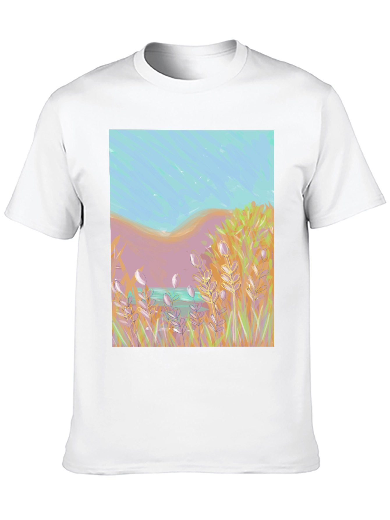 Nature Art Tee: Coastal Grass & Sky Design