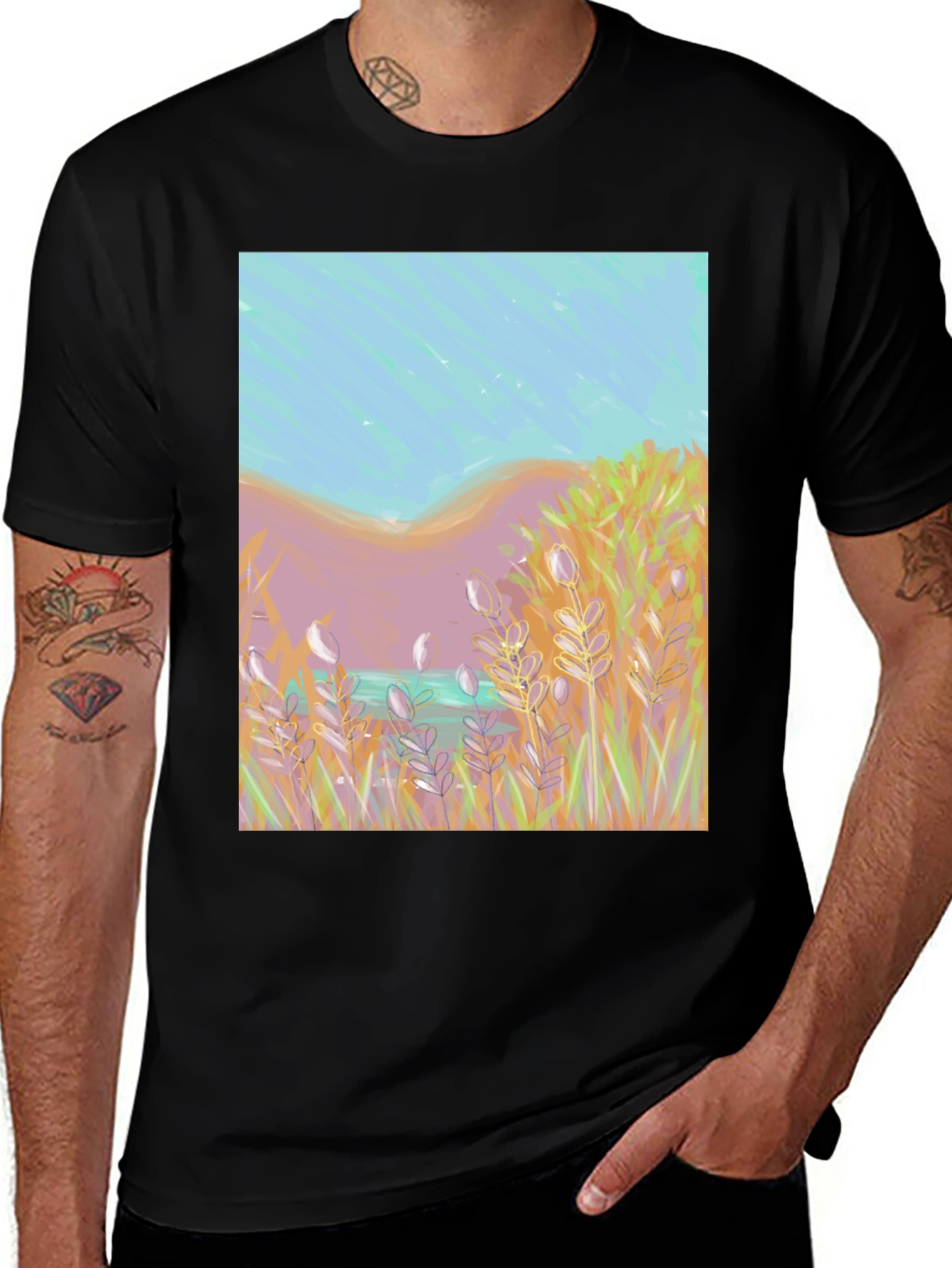 Nature Art Tee: Coastal Grass & Sky Design
