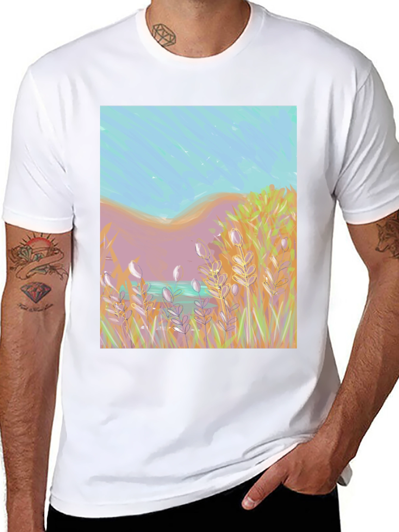 Nature Art Tee: Coastal Grass & Sky Design