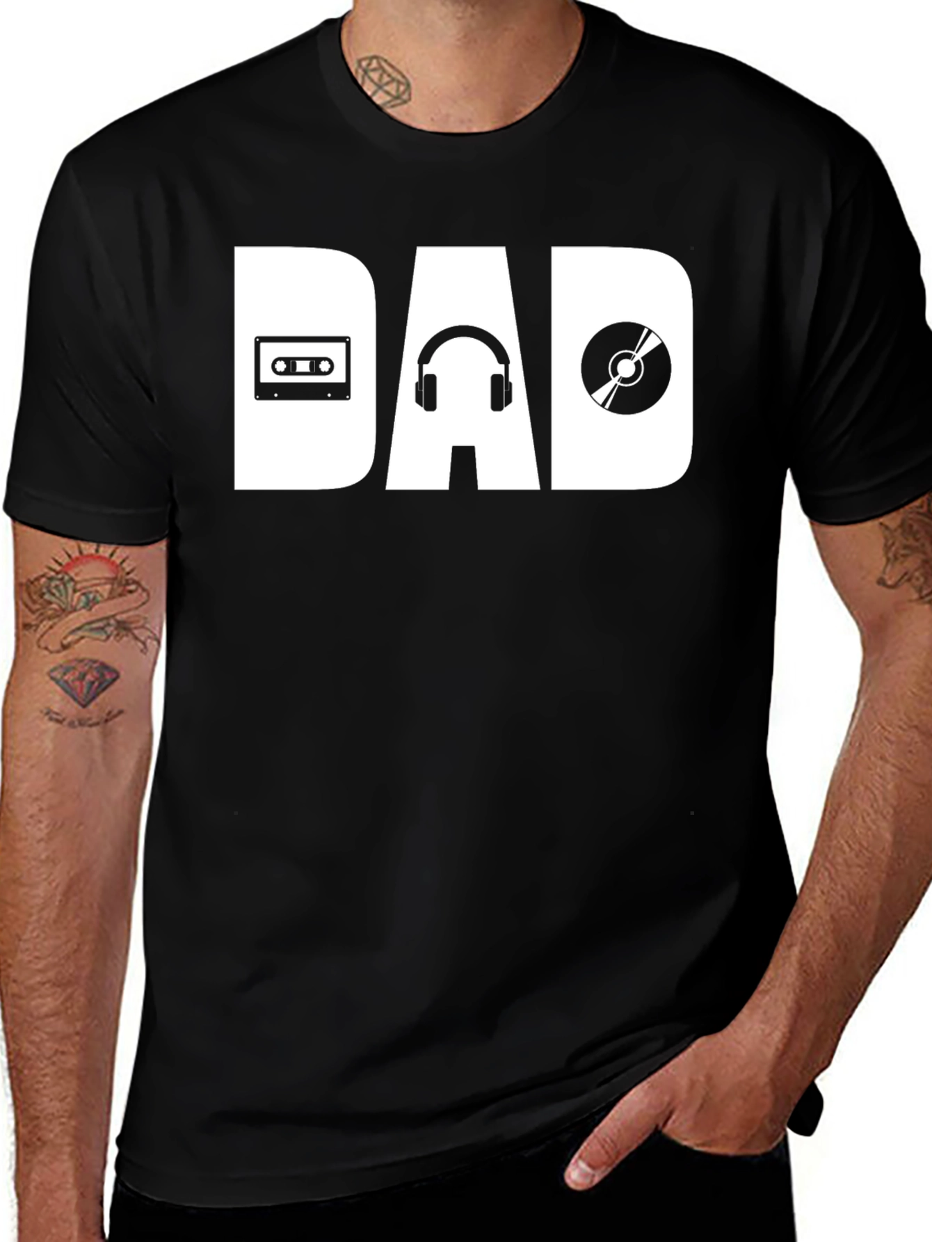 Music Dad T-Shirt - Cassette Headphones Vinyl