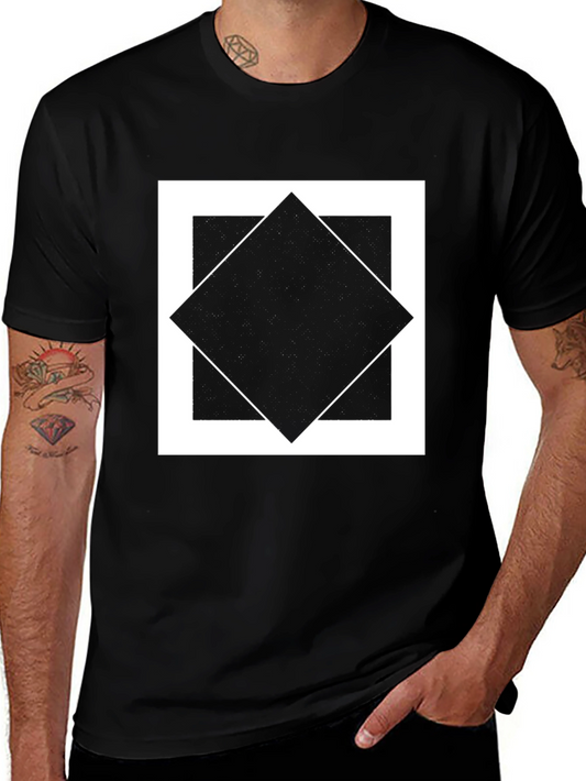 Geometric Square Diamond Graphic Tee - Black