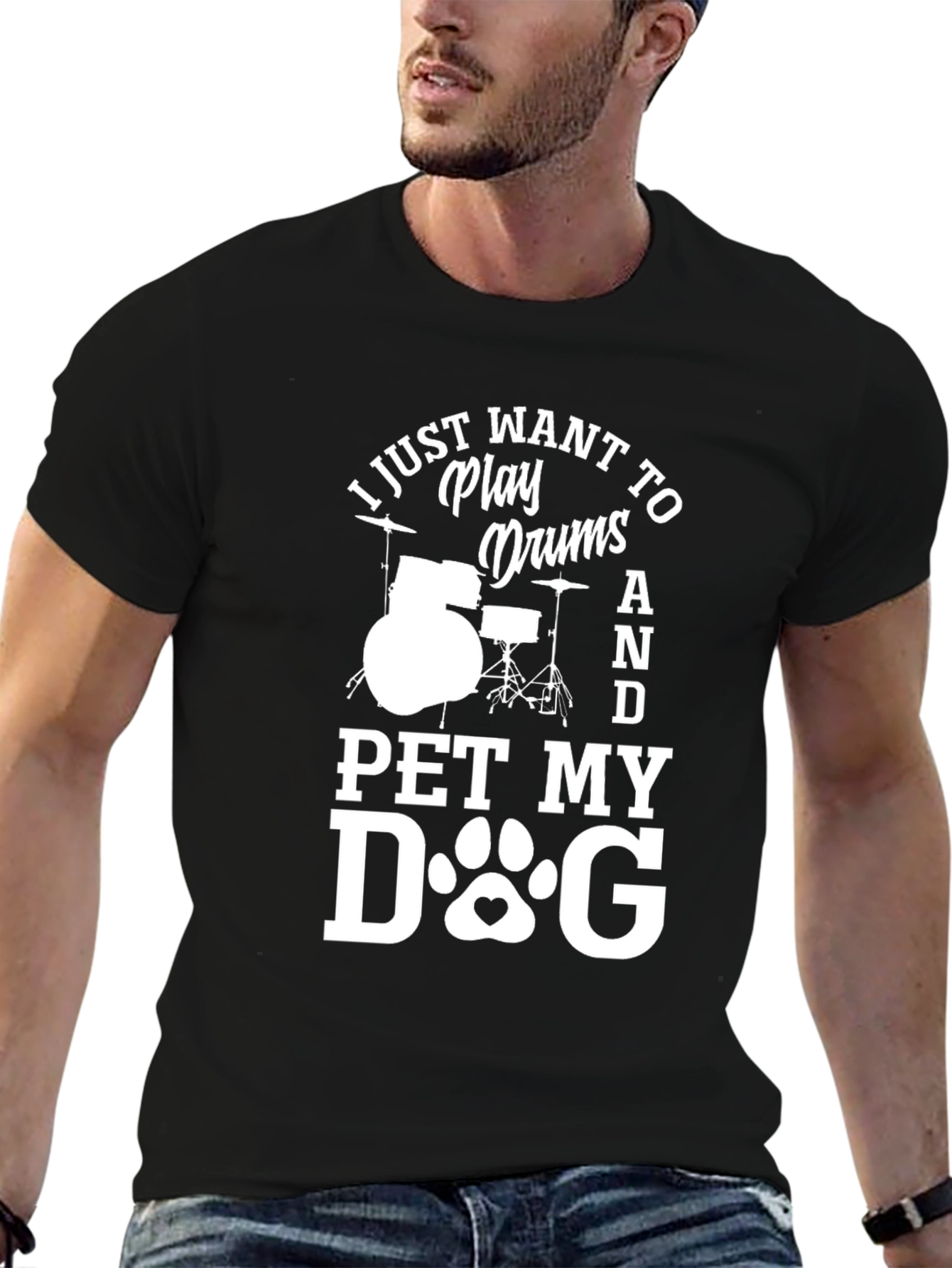 Drum and Dog Graphic Tee - Black