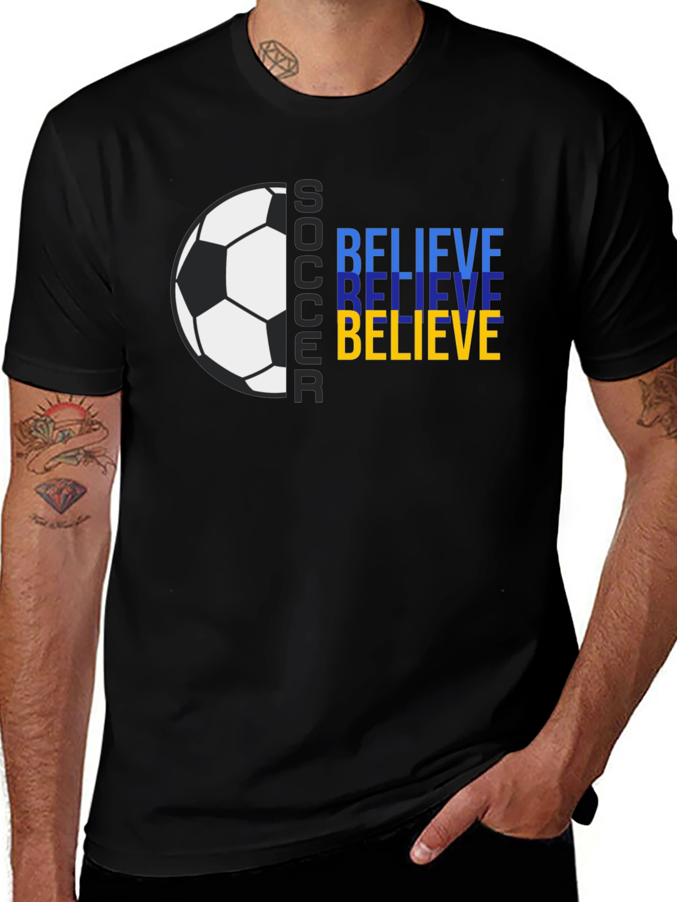 Believe Soccer Graphic Tee - Black Cotton T-Shirt