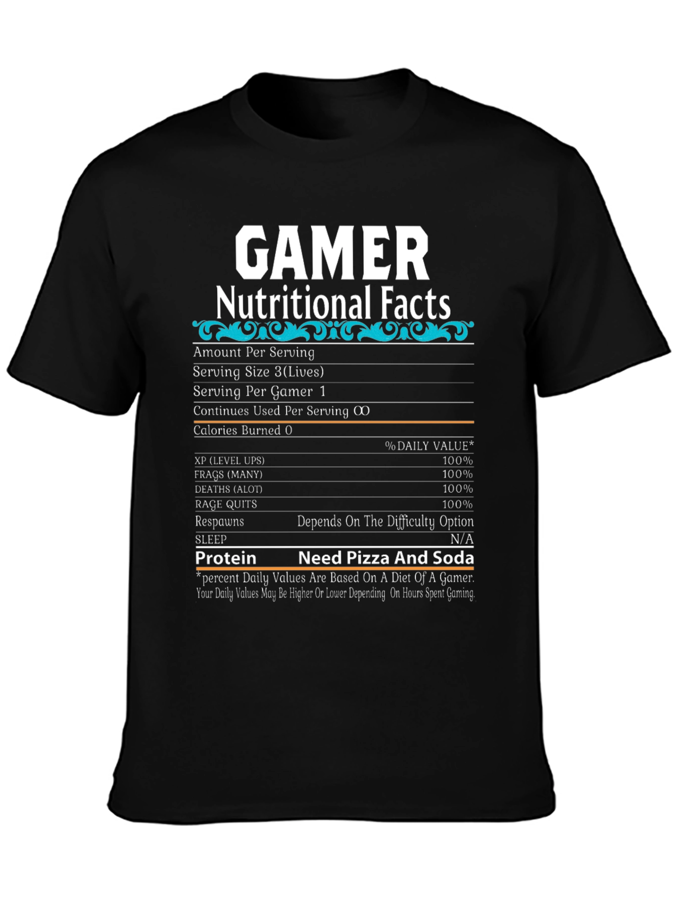 Gamer Nutritional Facts T-Shirt - Funny Gaming Tee