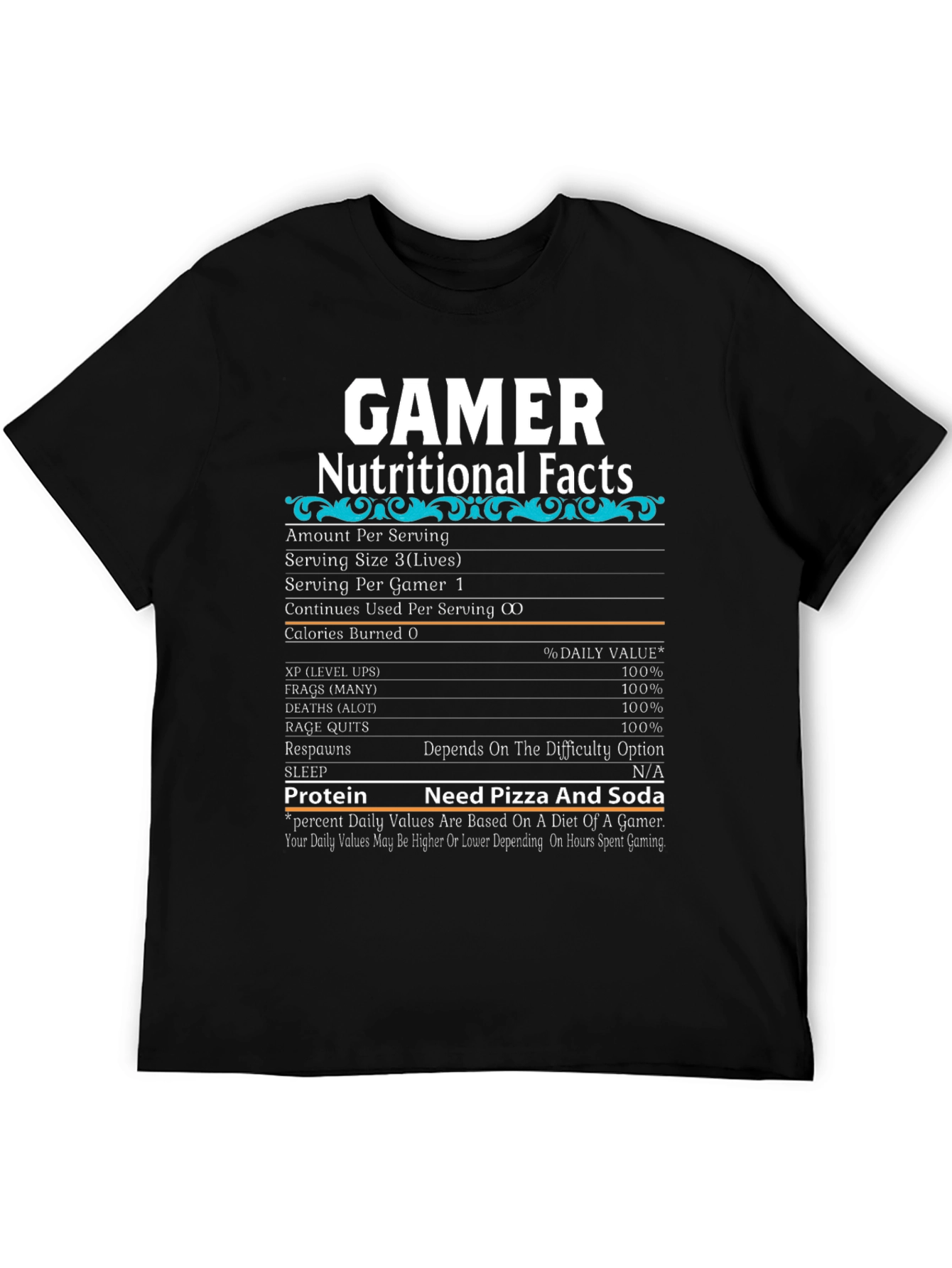 Gamer Nutritional Facts T-Shirt - Funny Gaming Tee