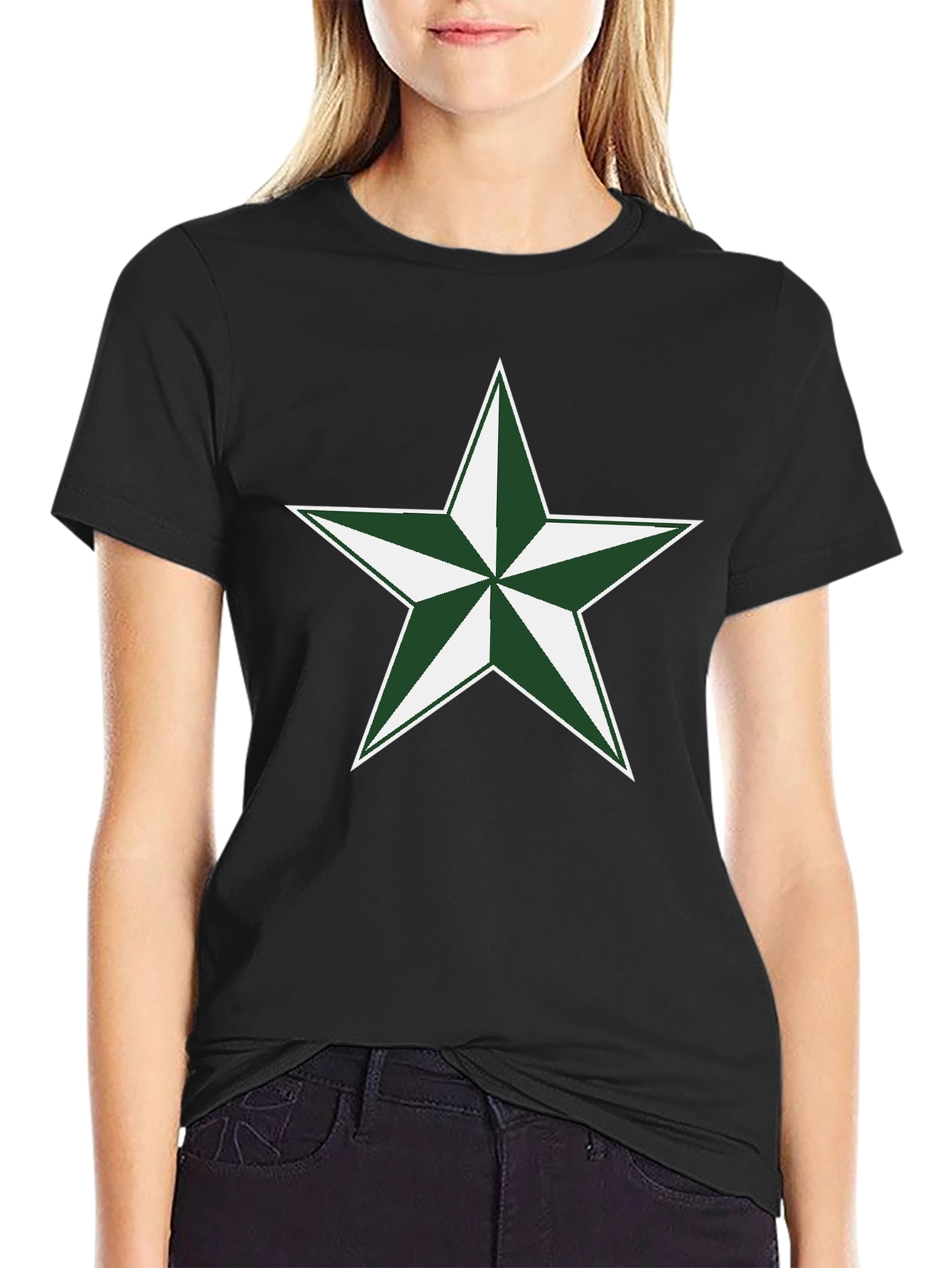 Green Star Graphic Black T-Shirt