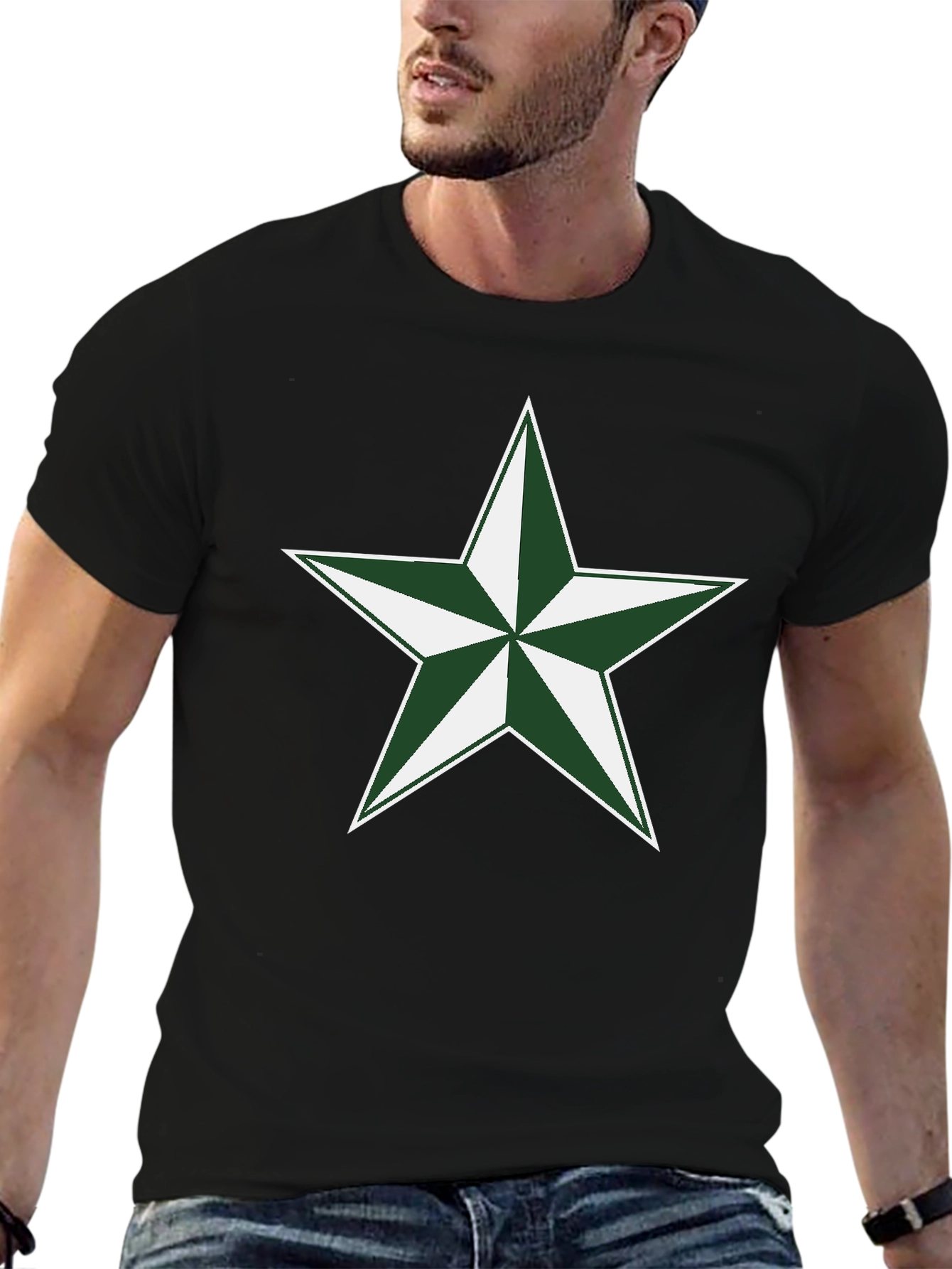 Green Star Graphic Black T-Shirt