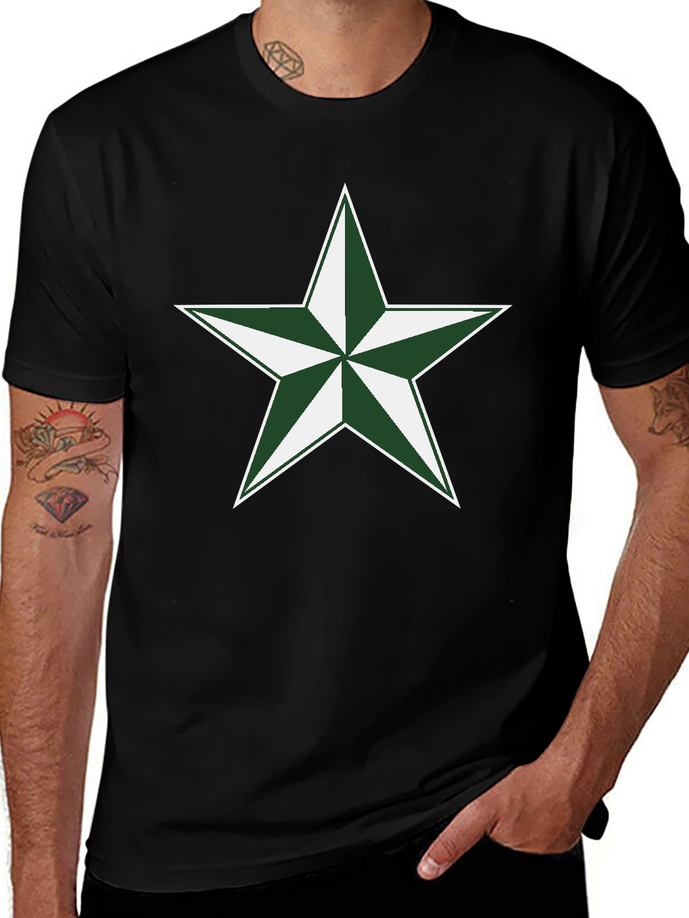 Green Star Graphic Black T-Shirt