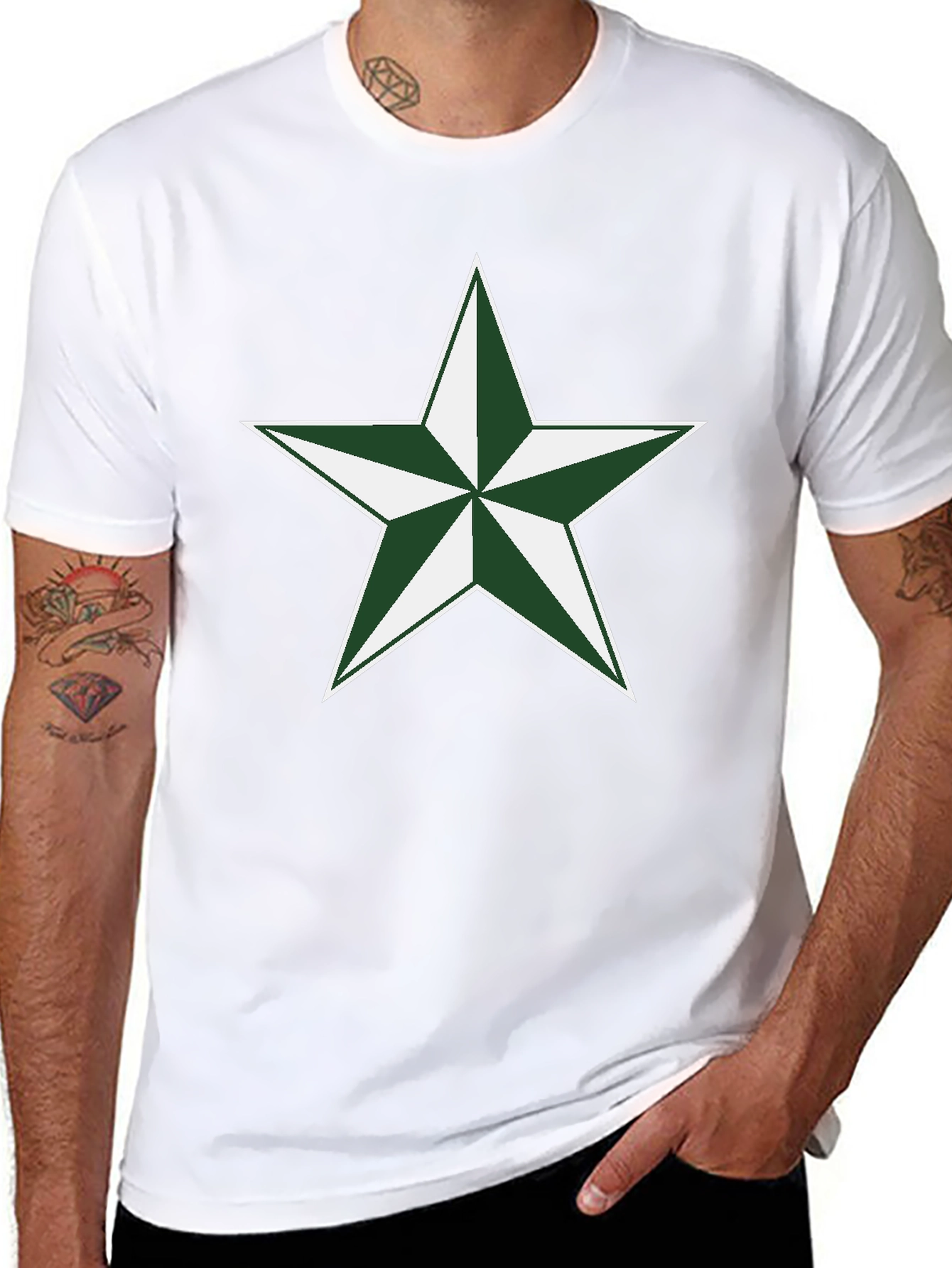 Green Star Graphic Black T-Shirt