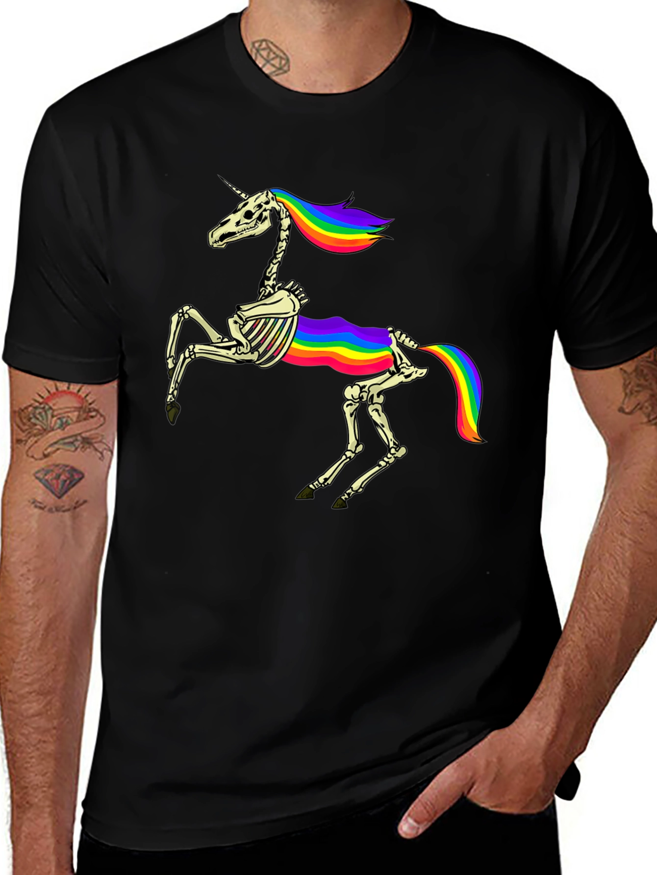 Rainbow Skeleton Unicorn Graphic Tee