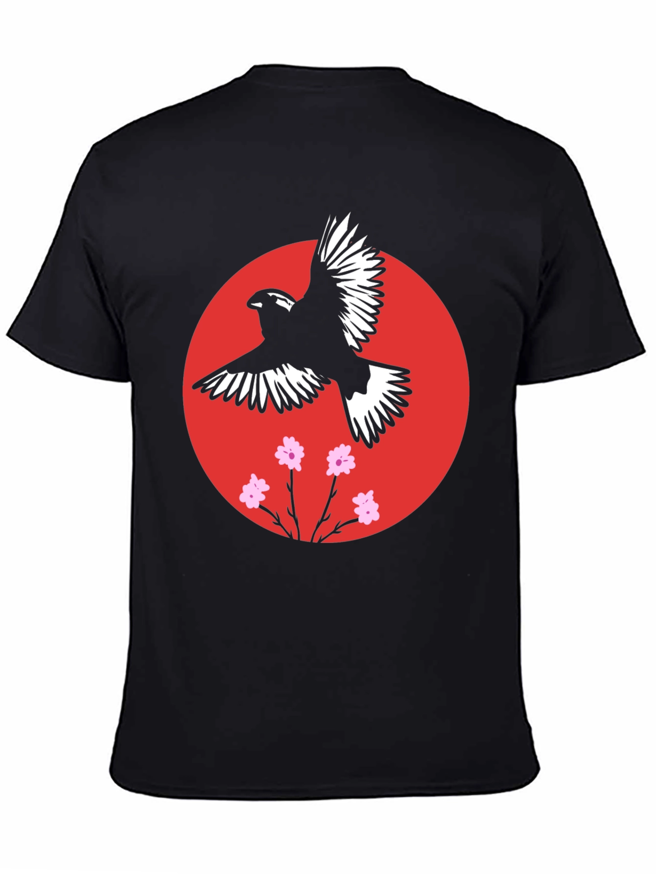 Bird and Blossom Graphic Black T-Shirt