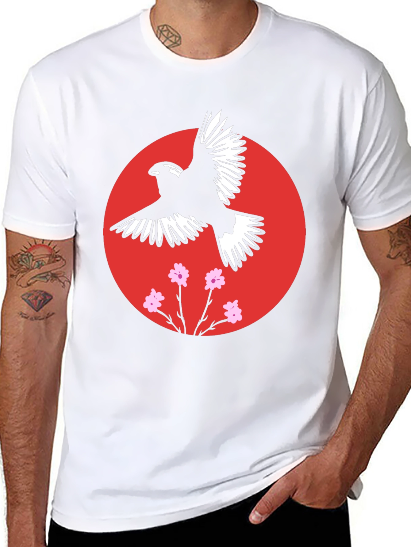 Bird and Blossom Graphic Black T-Shirt