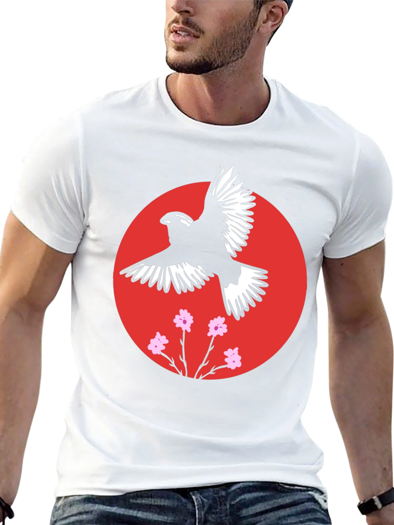 Bird and Blossom Graphic Black T-Shirt