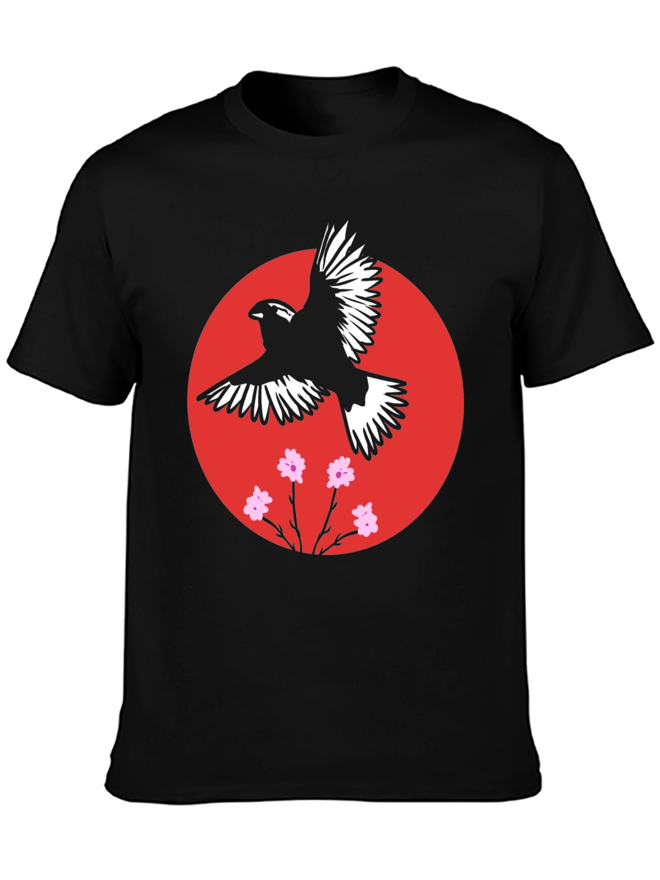 Bird and Blossom Graphic Black T-Shirt