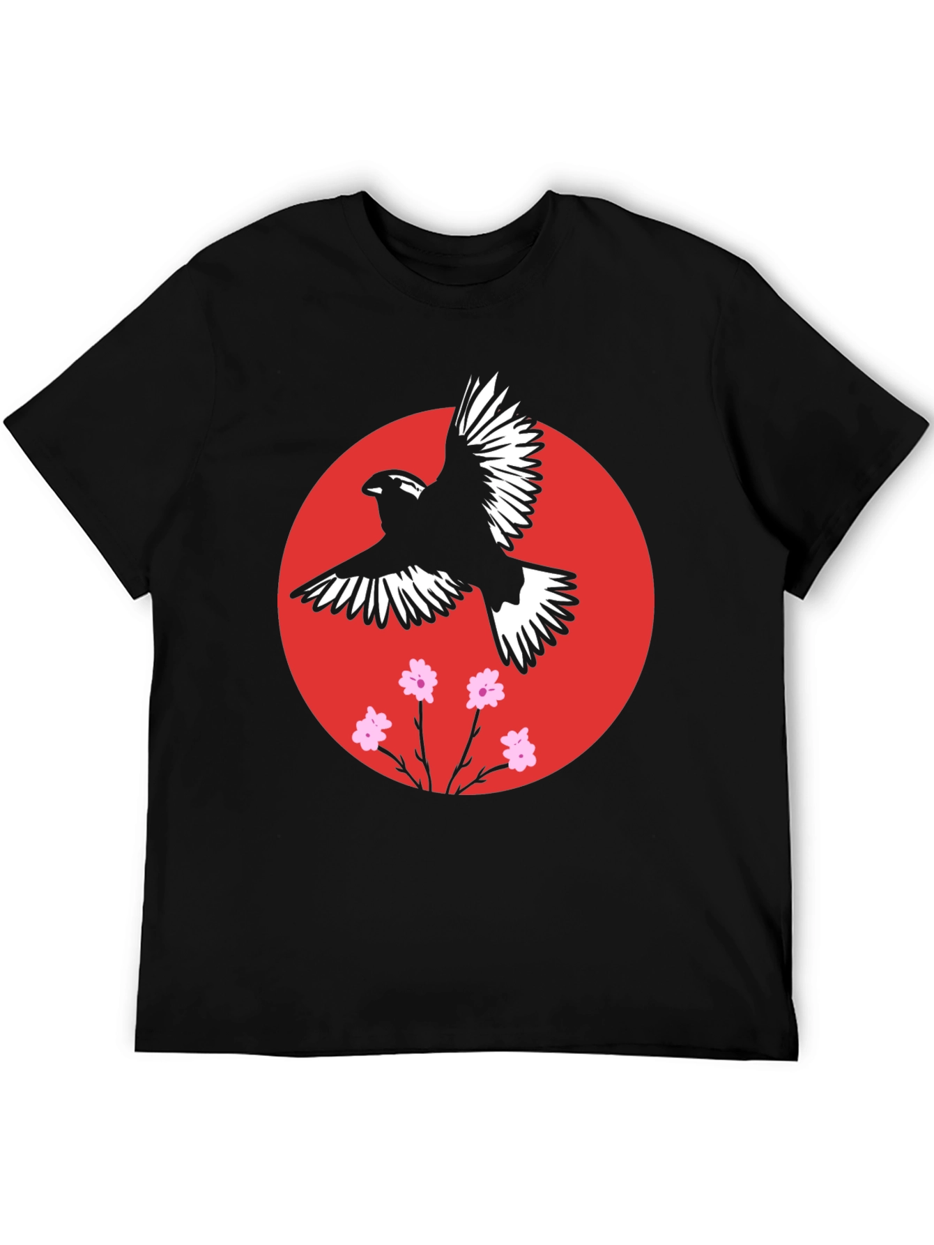 Bird and Blossom Graphic Black T-Shirt